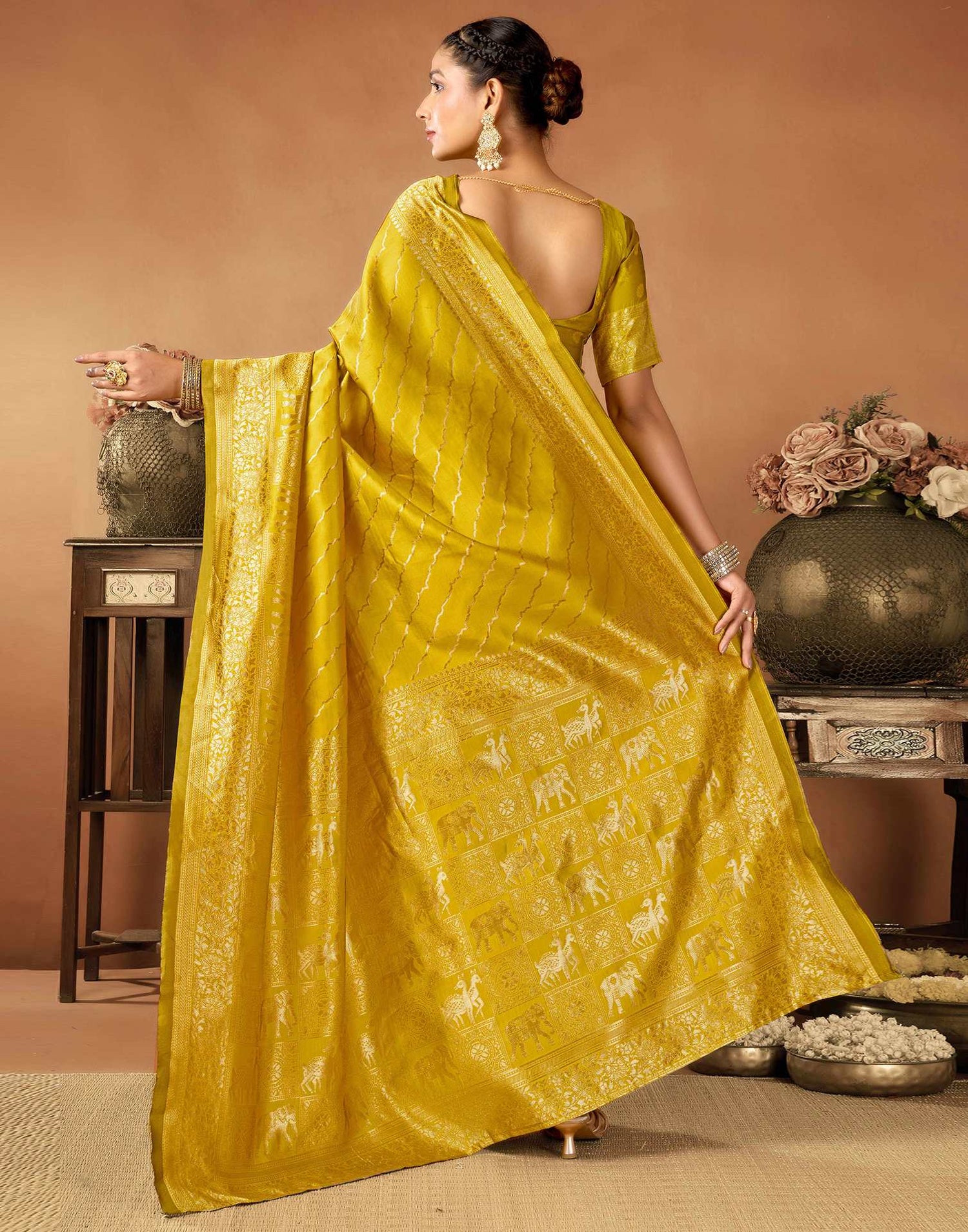 Mustard Yellow Silk Woven Saree