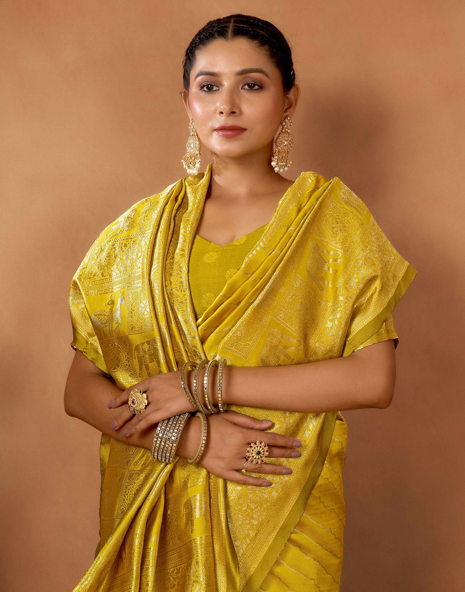 Mustard Yellow Silk Woven Saree