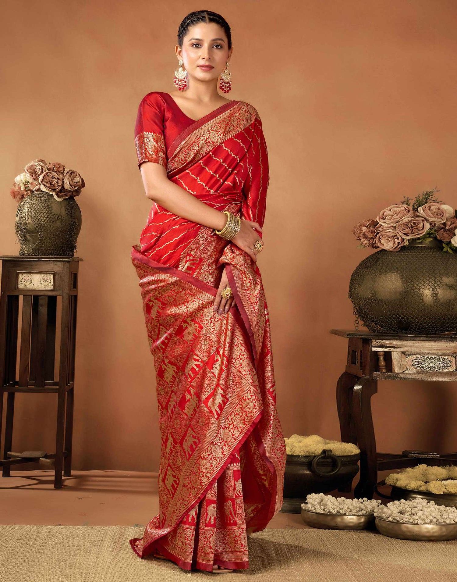 Red Silk Woven Saree