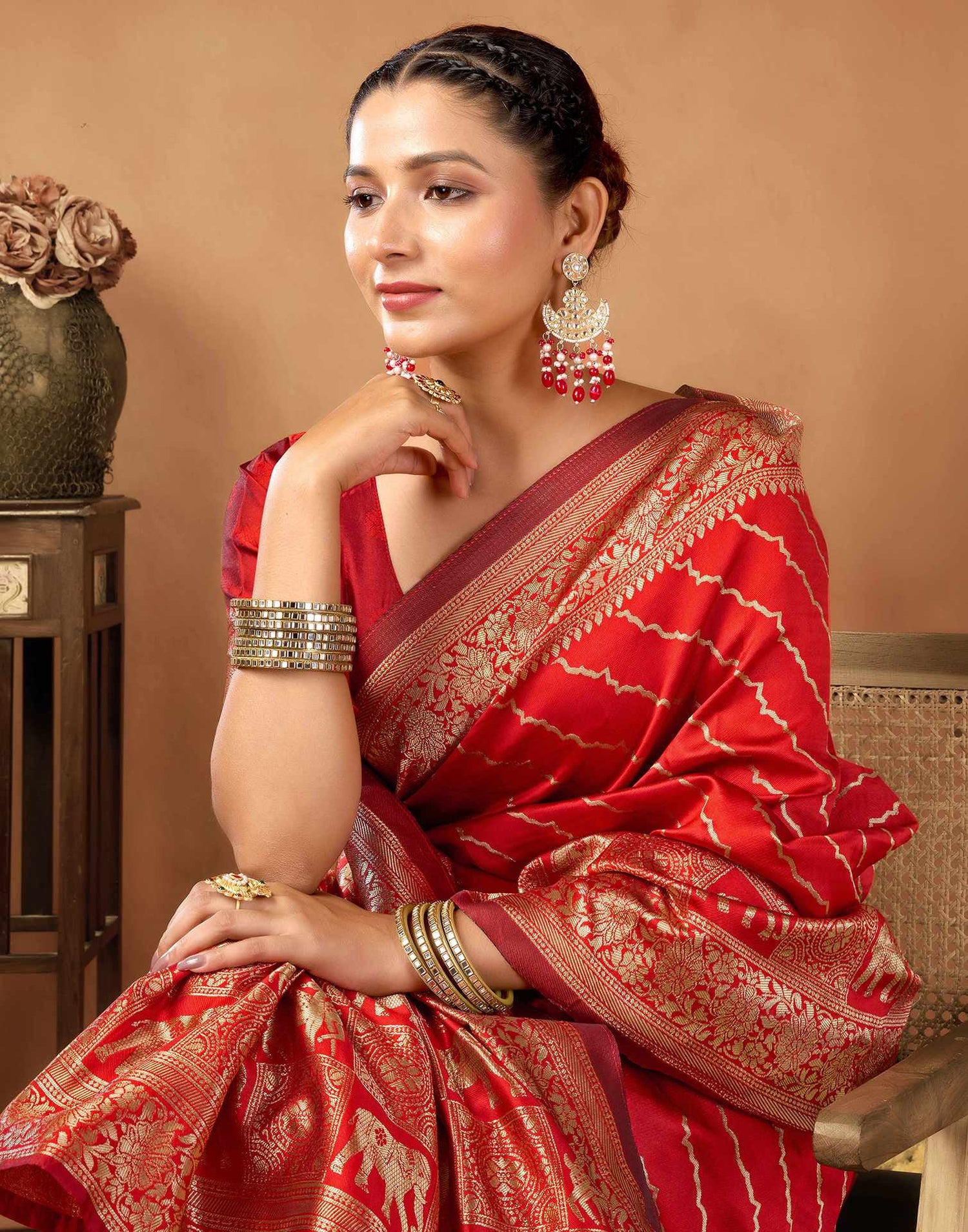 Red Silk Woven Saree