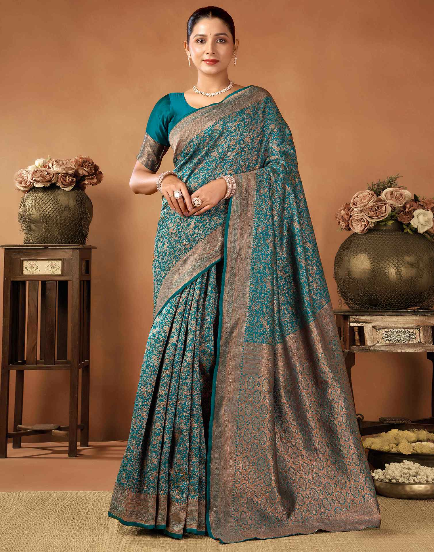Rama Blue Silk Woven Saree