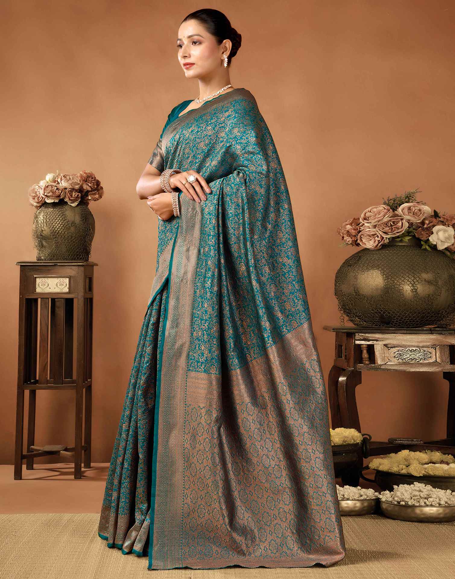 Rama Blue Silk Woven Saree