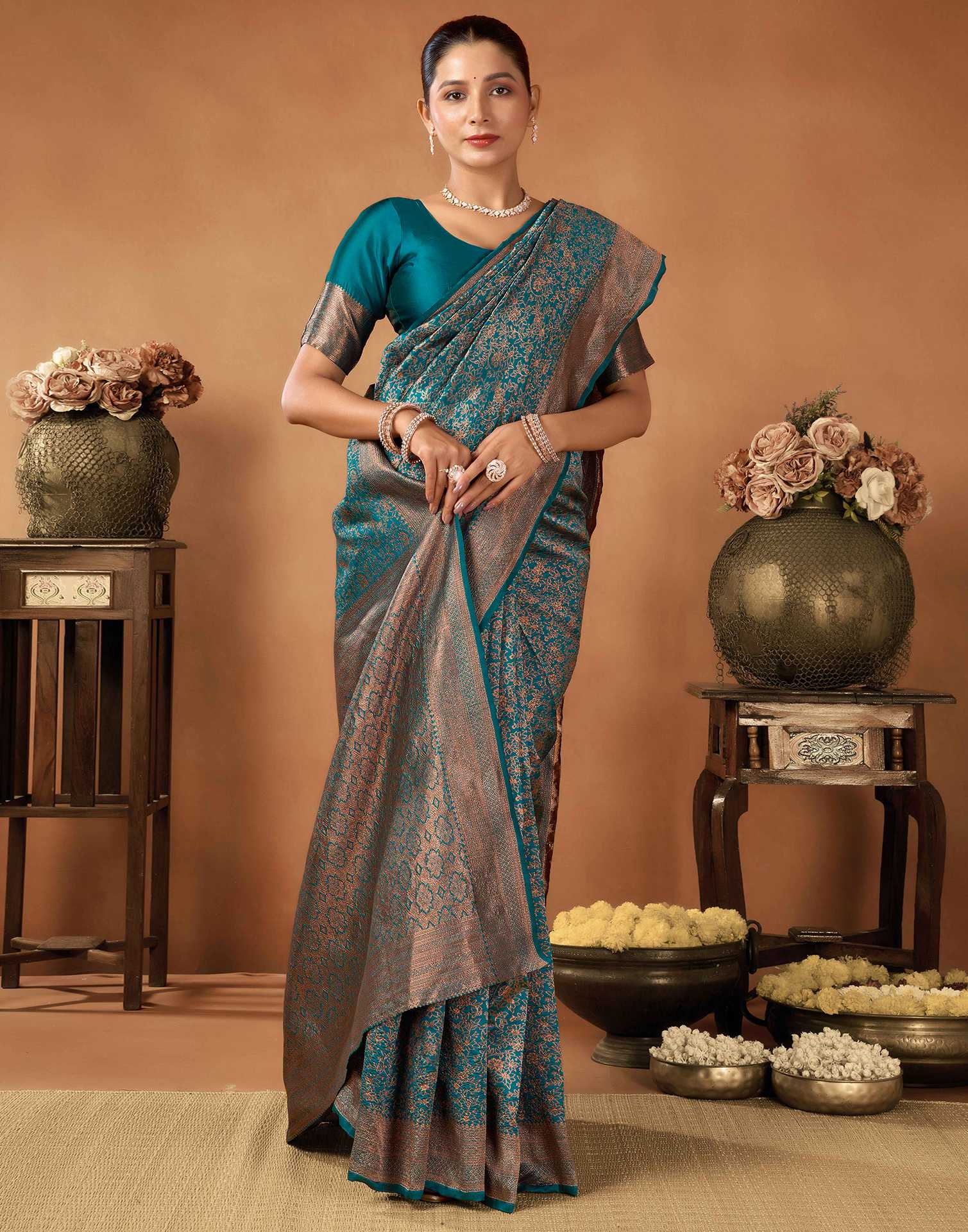 Rama Blue Silk Woven Saree