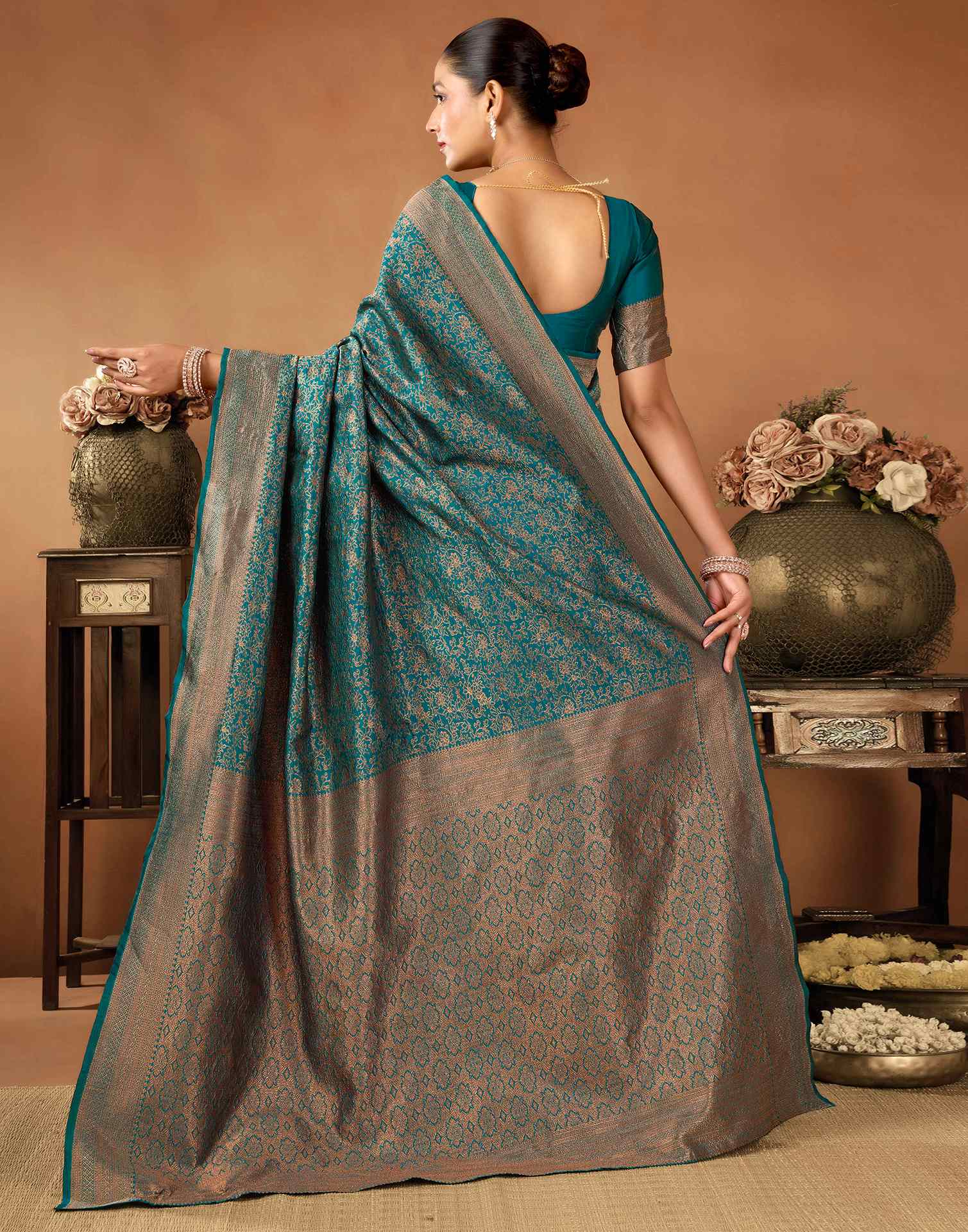 Rama Blue Silk Woven Saree