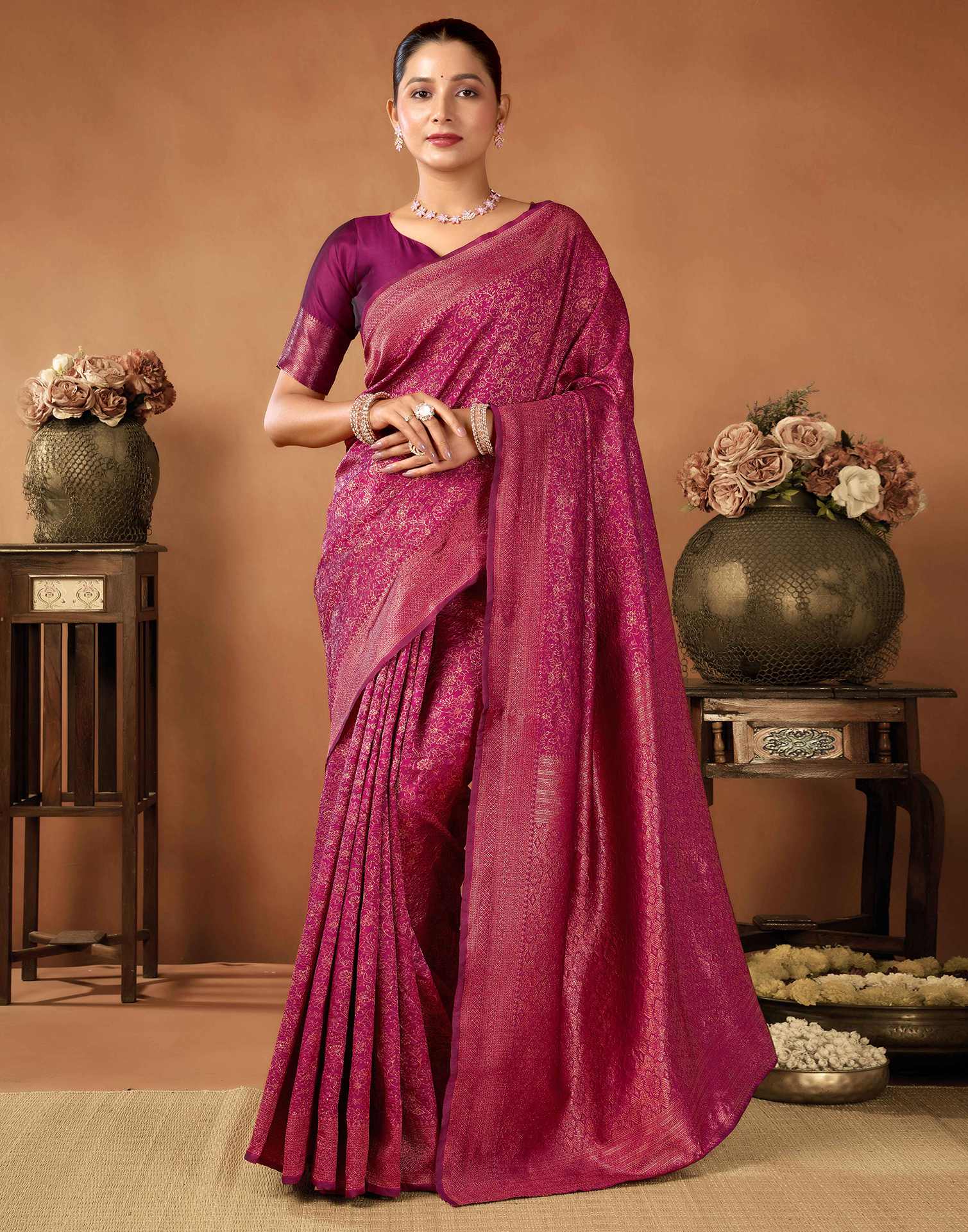 Dark Purple Silk Woven Saree