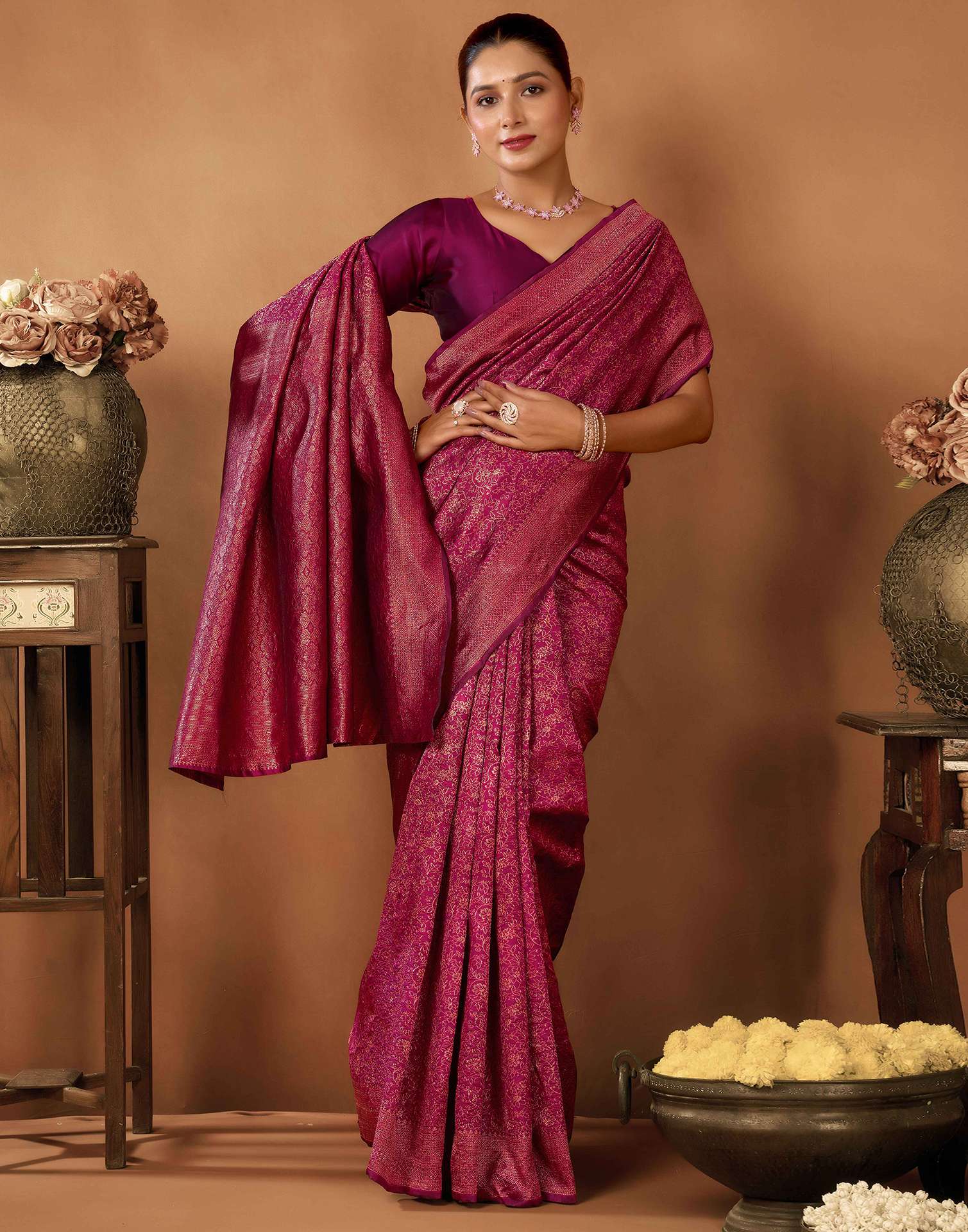 Dark Purple Silk Woven Saree