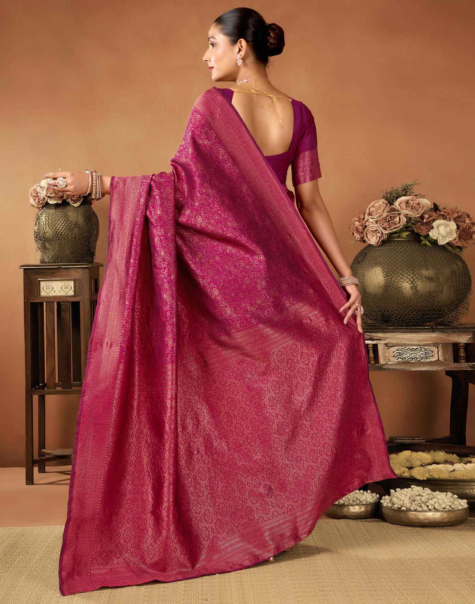 Dark Purple Silk Woven Saree