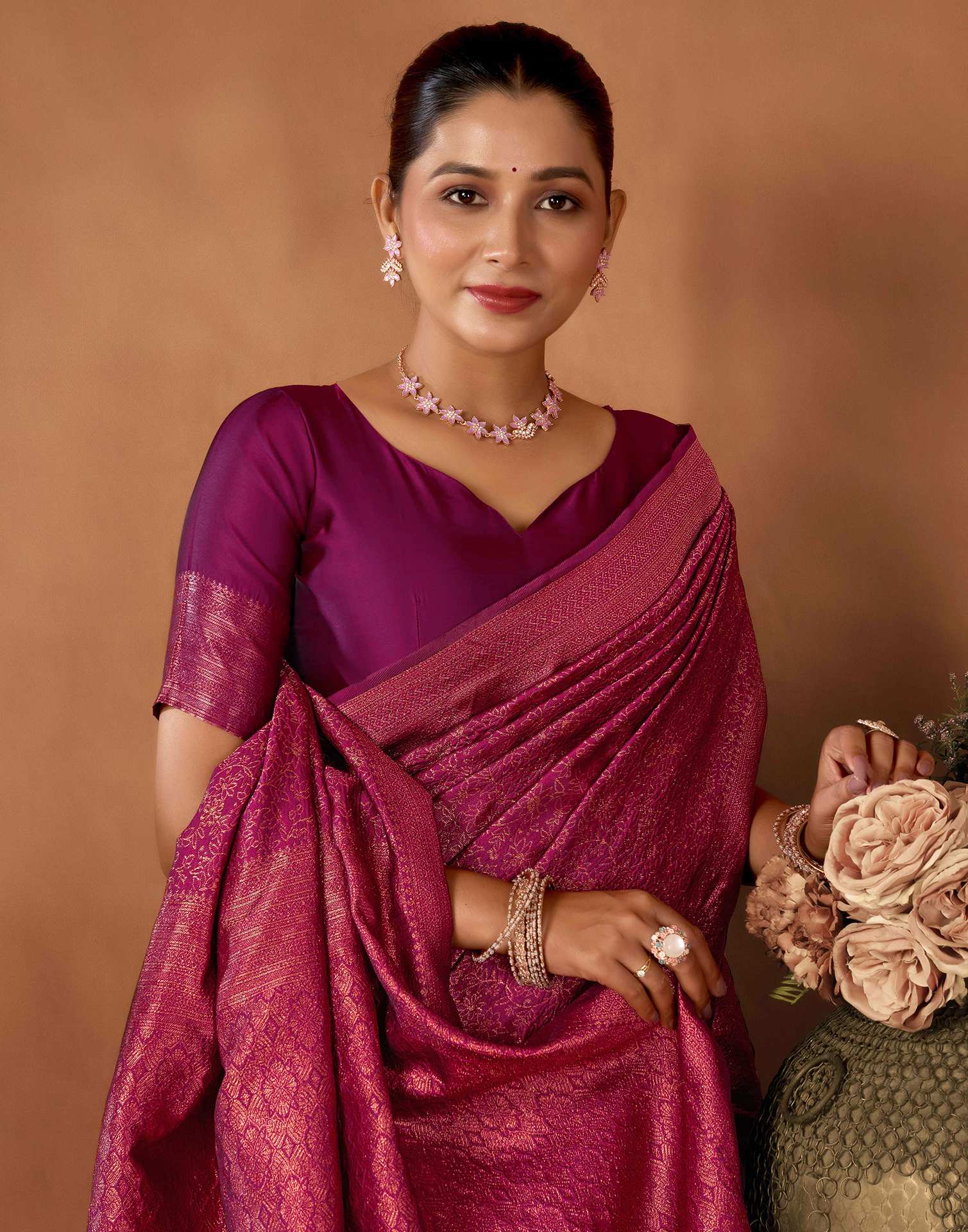 Dark Purple Silk Woven Saree