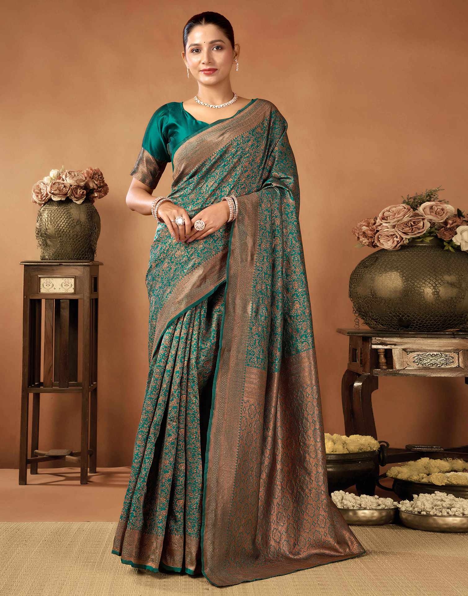 Rama Green Silk Woven Saree