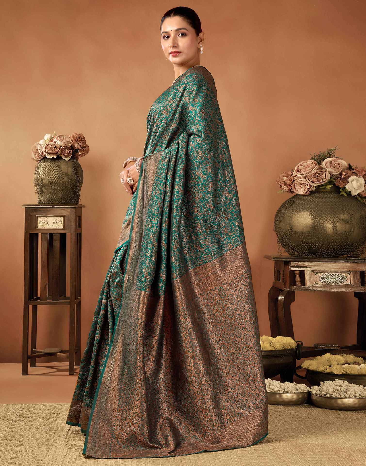 Rama Green Silk Woven Saree