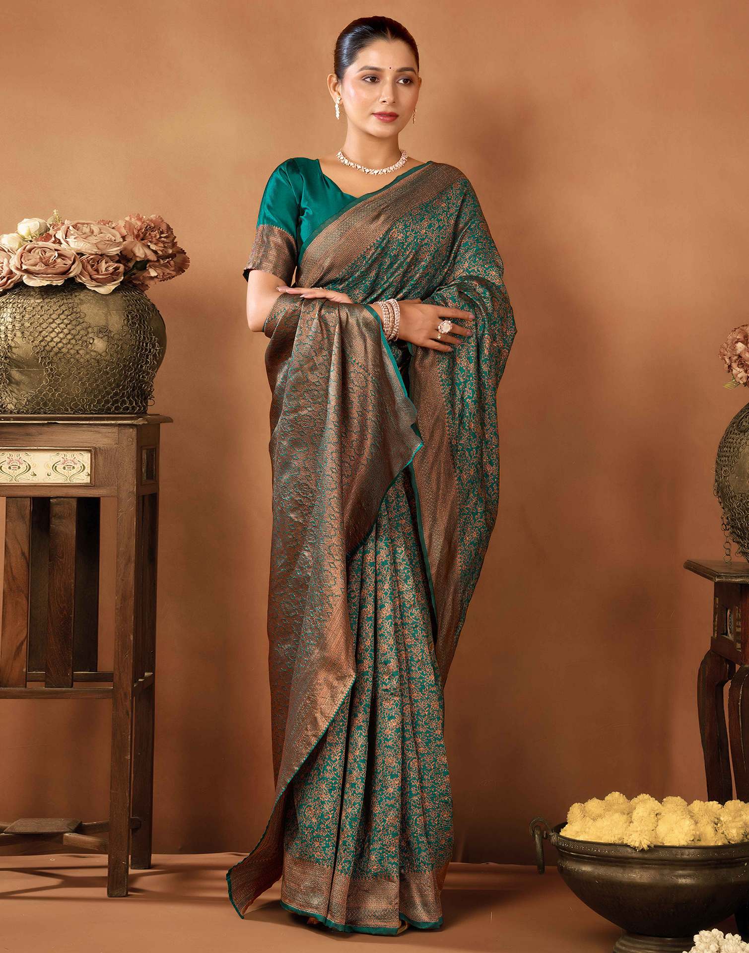 Rama Green Silk Woven Saree