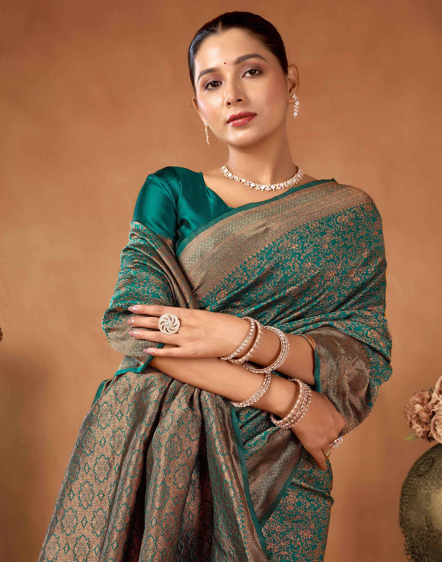 Rama Green Silk Woven Saree