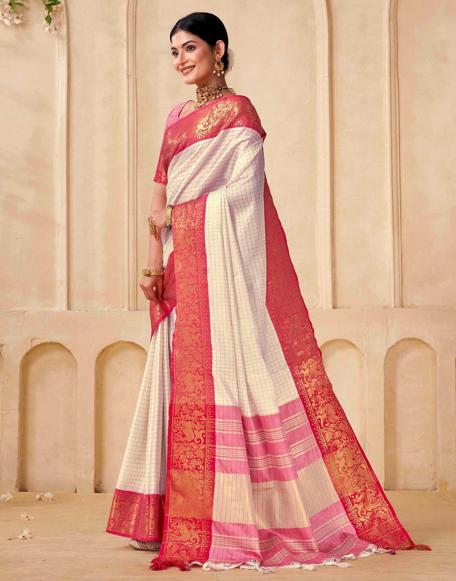 Off White Silk Woven Kanjivaram Saree