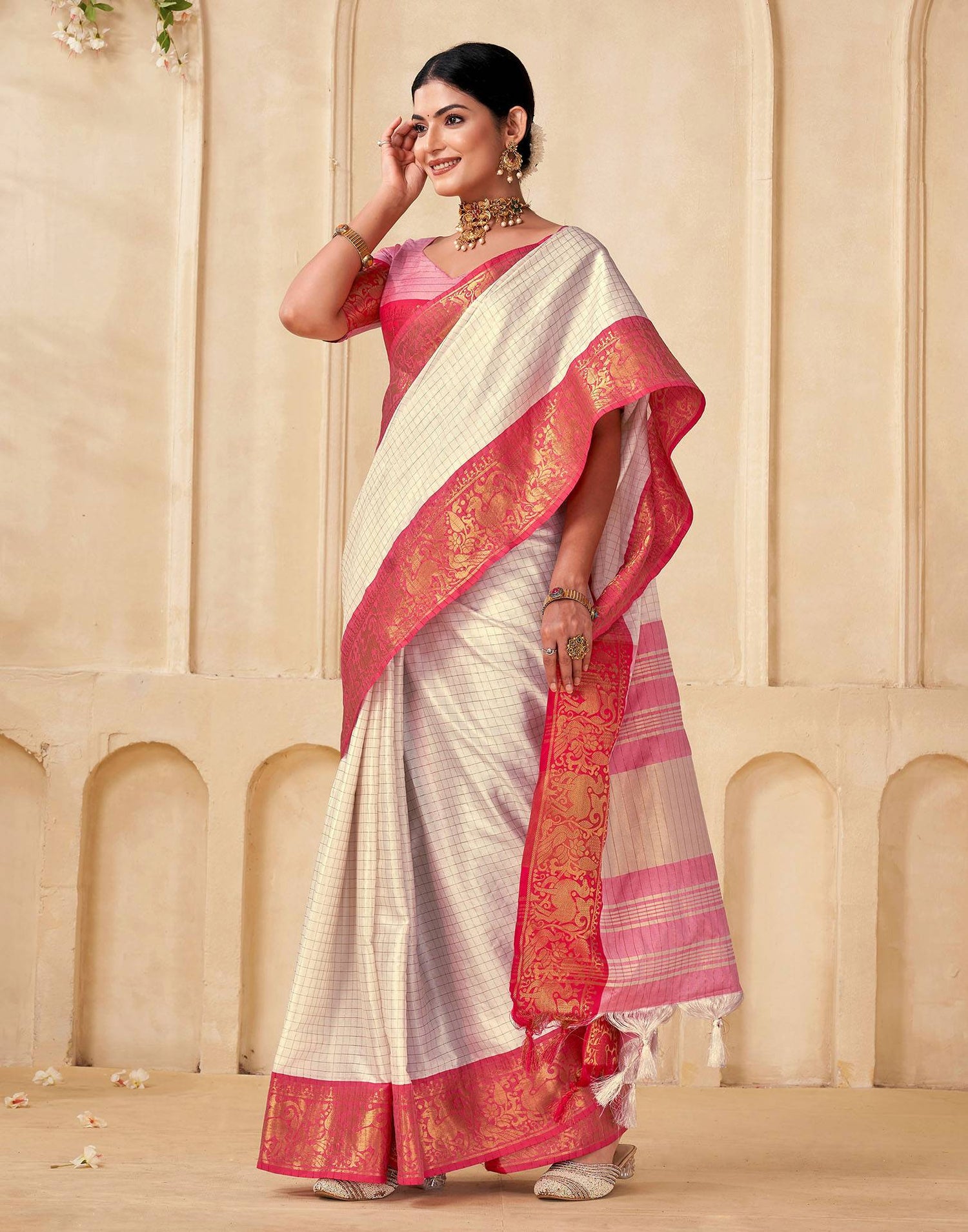Off White Silk Woven Kanjivaram Saree