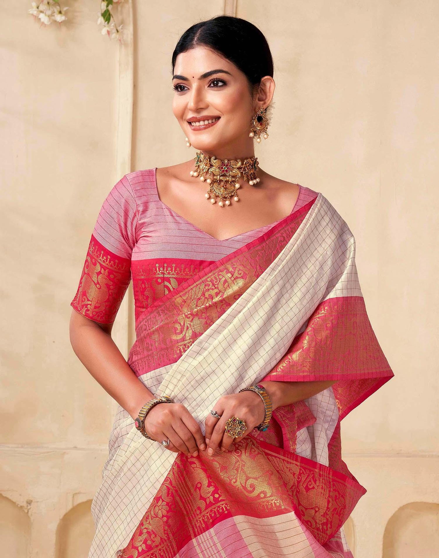 Off White Silk Woven Kanjivaram Saree