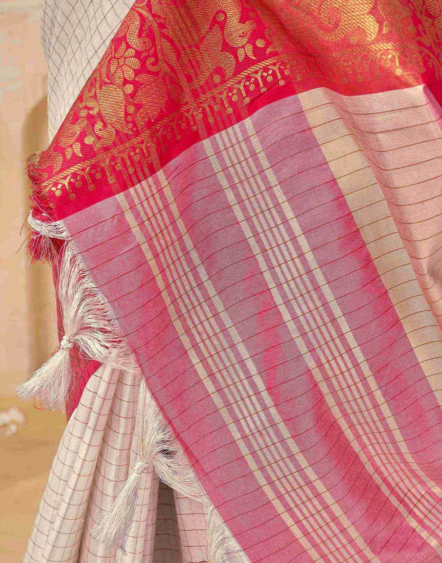 Off White Silk Woven Kanjivaram Saree