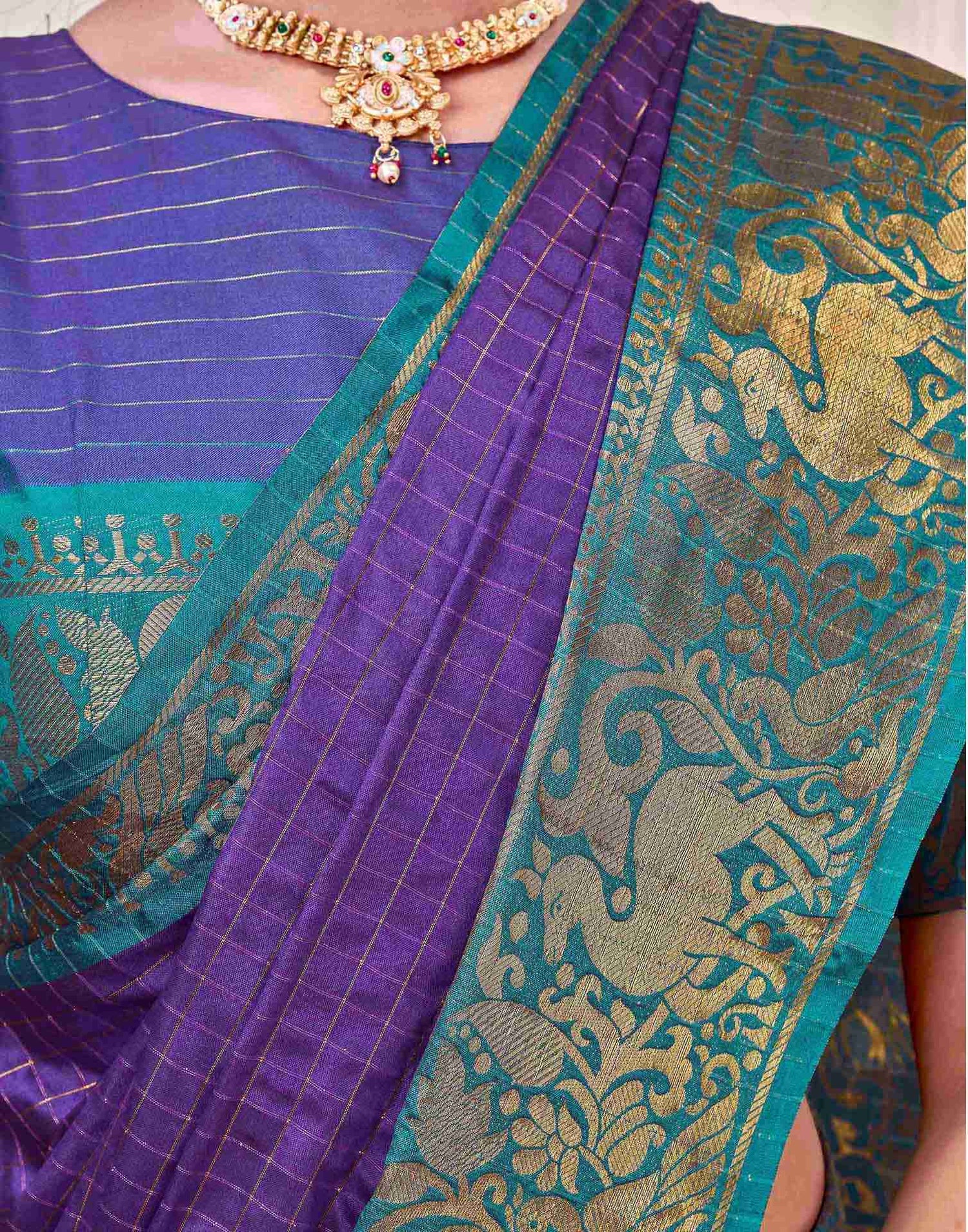 Dark Purple Silk Woven Kanjivaram Saree