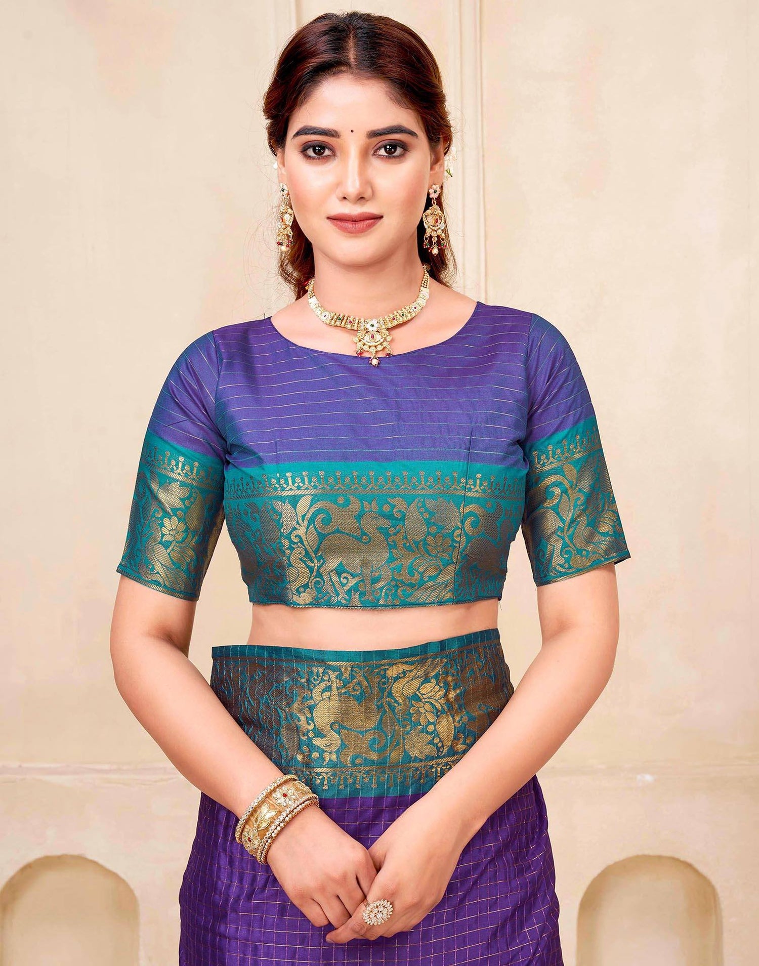 Dark Purple Silk Woven Kanjivaram Saree