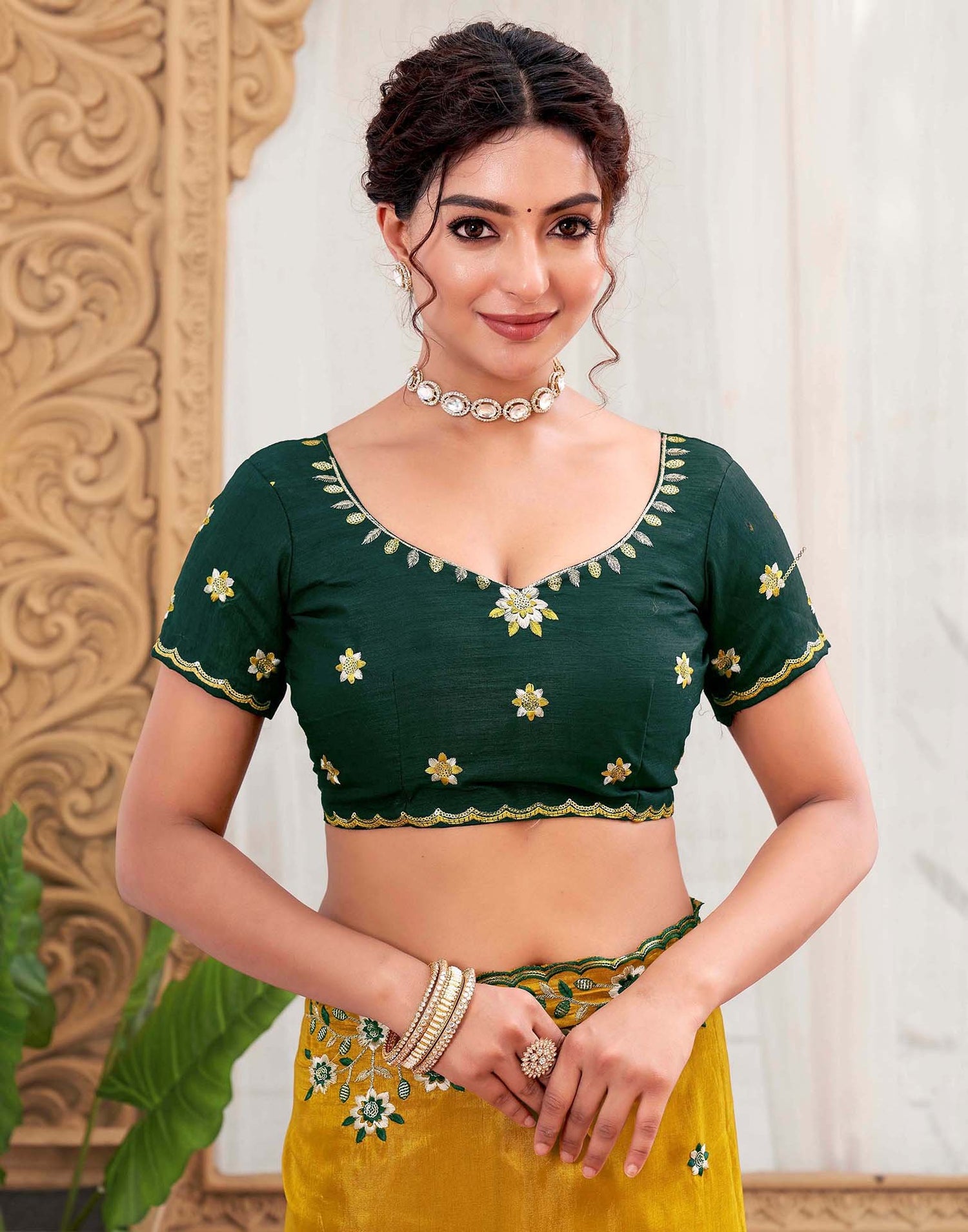 Mustard Yellow Silk Sequence Embroidery Saree