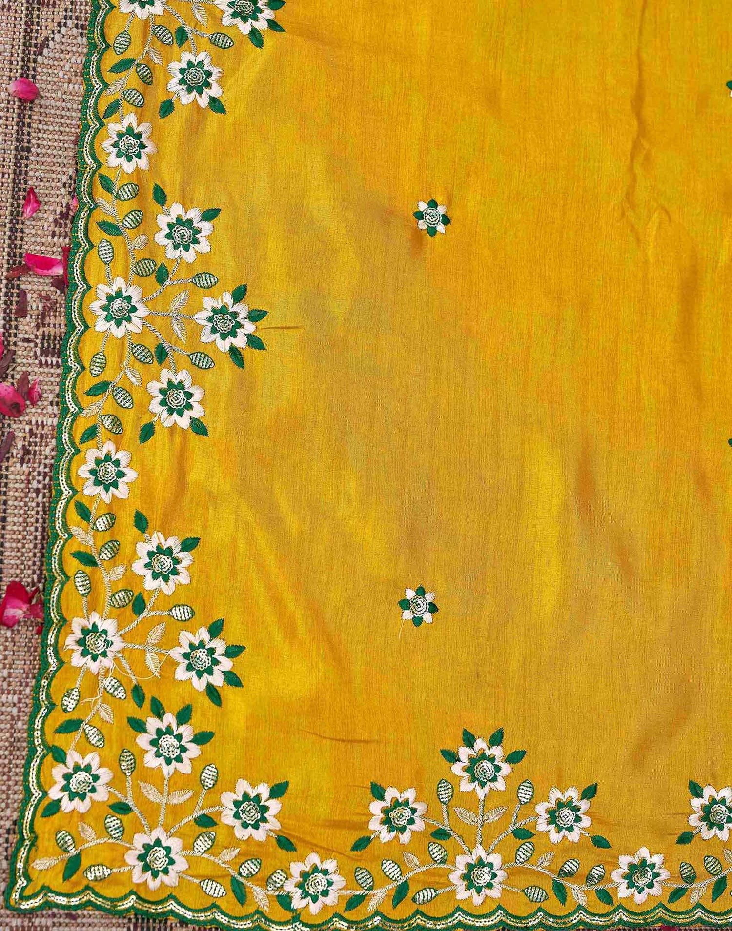Mustard Yellow Silk Sequence Embroidery Saree