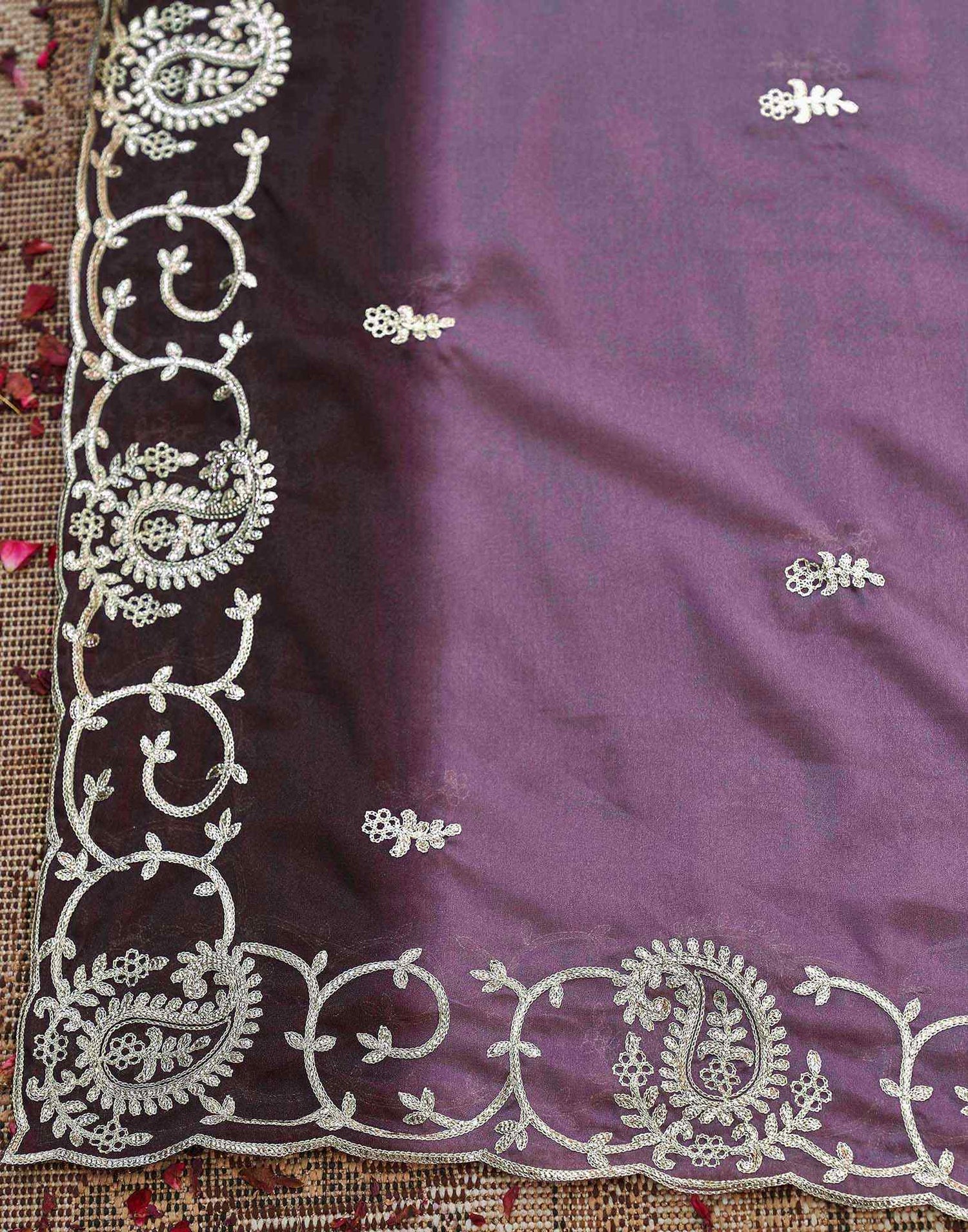 Plum Purple Silk Embroidery Saree