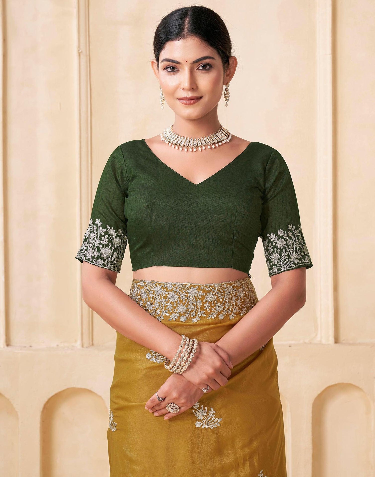 Mustard Yellow Silk Embroidery Saree