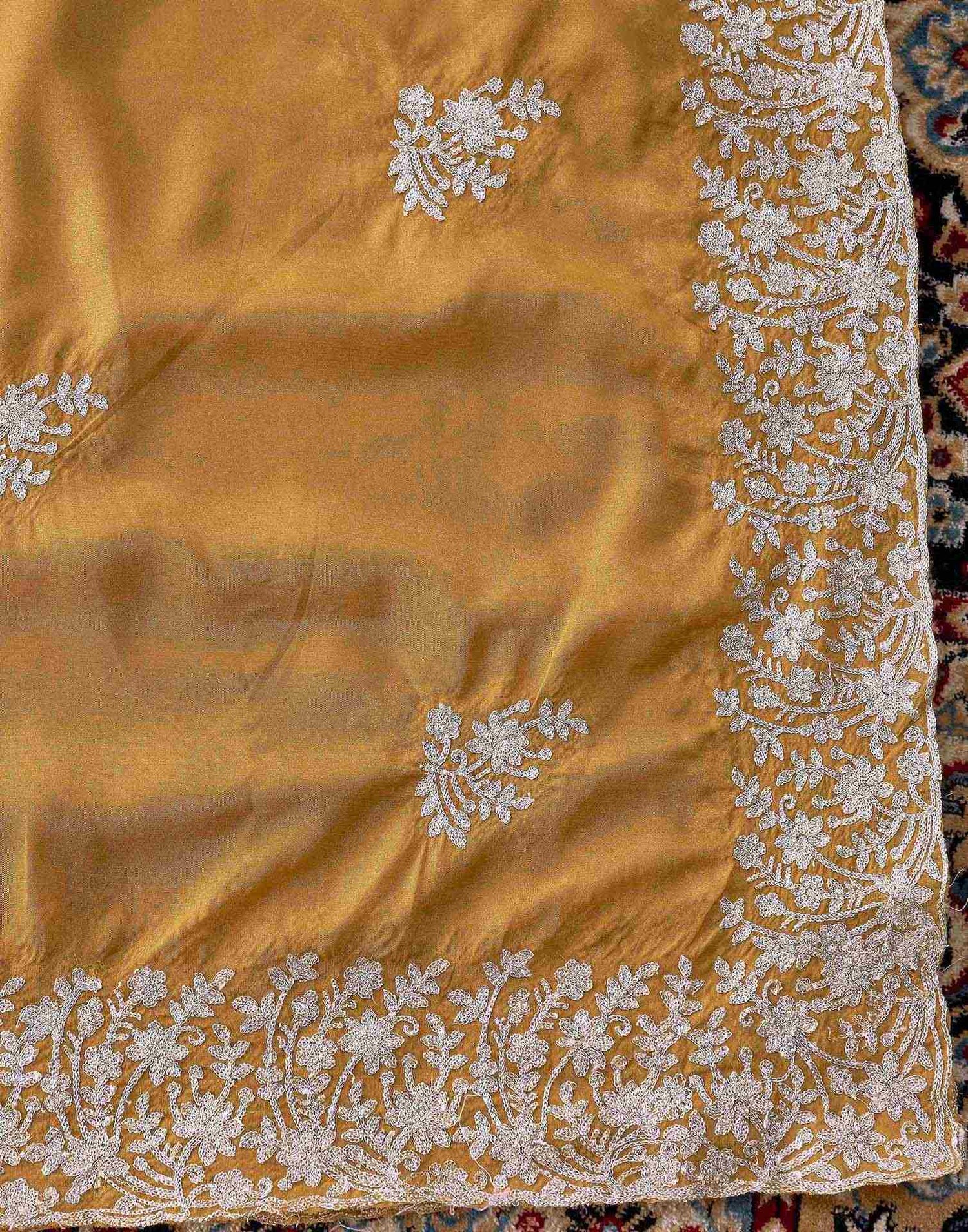 Mustard Yellow Silk Embroidery Saree