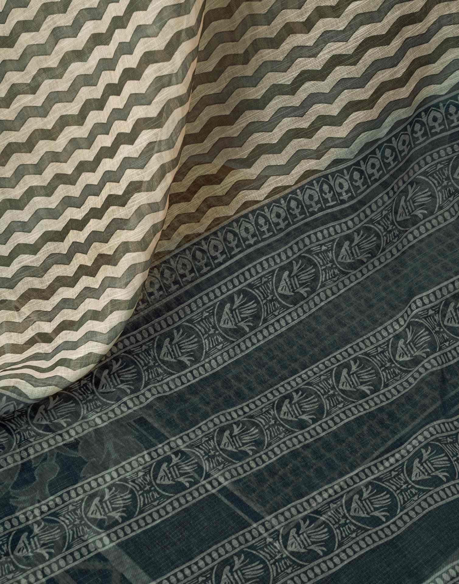 Ready to Wear Beige Linen Printed Saree With Pocket