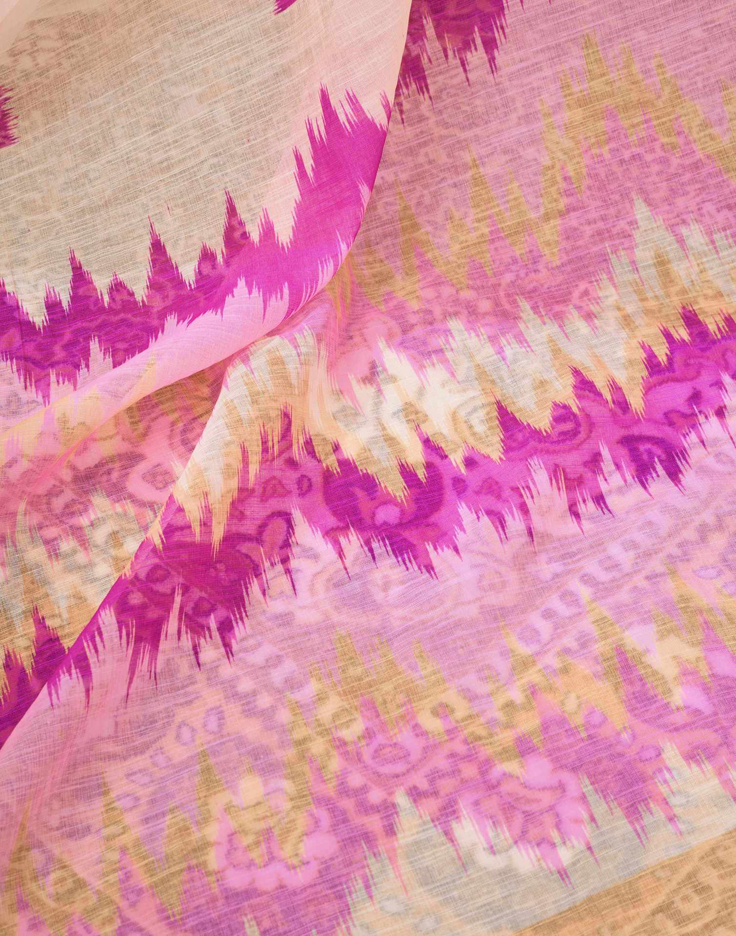 Ready To Wear Cream Linen Printed Saree With Pocket