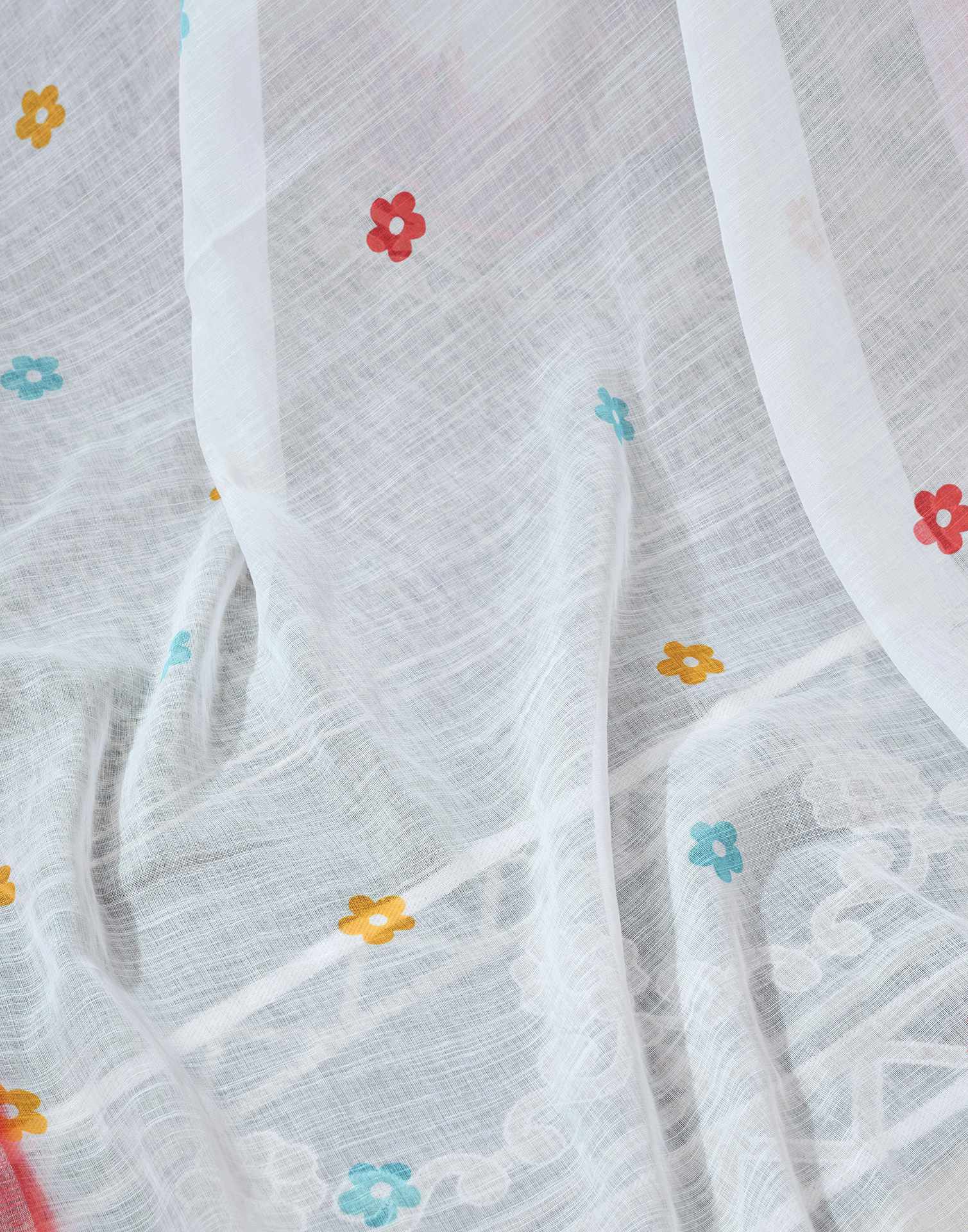 Ready to Wear White Linen Printed Saree