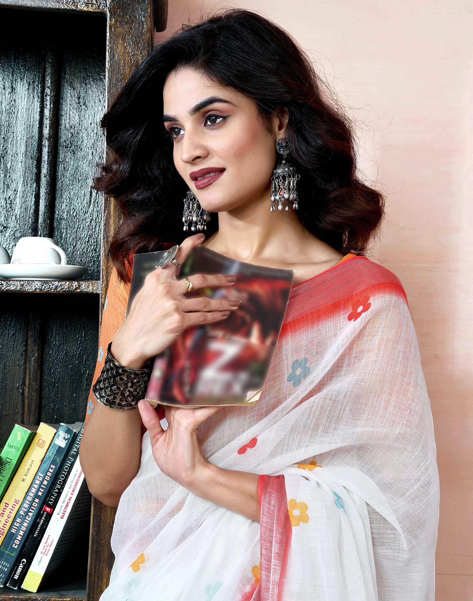 Ready to Wear White Linen Printed Saree