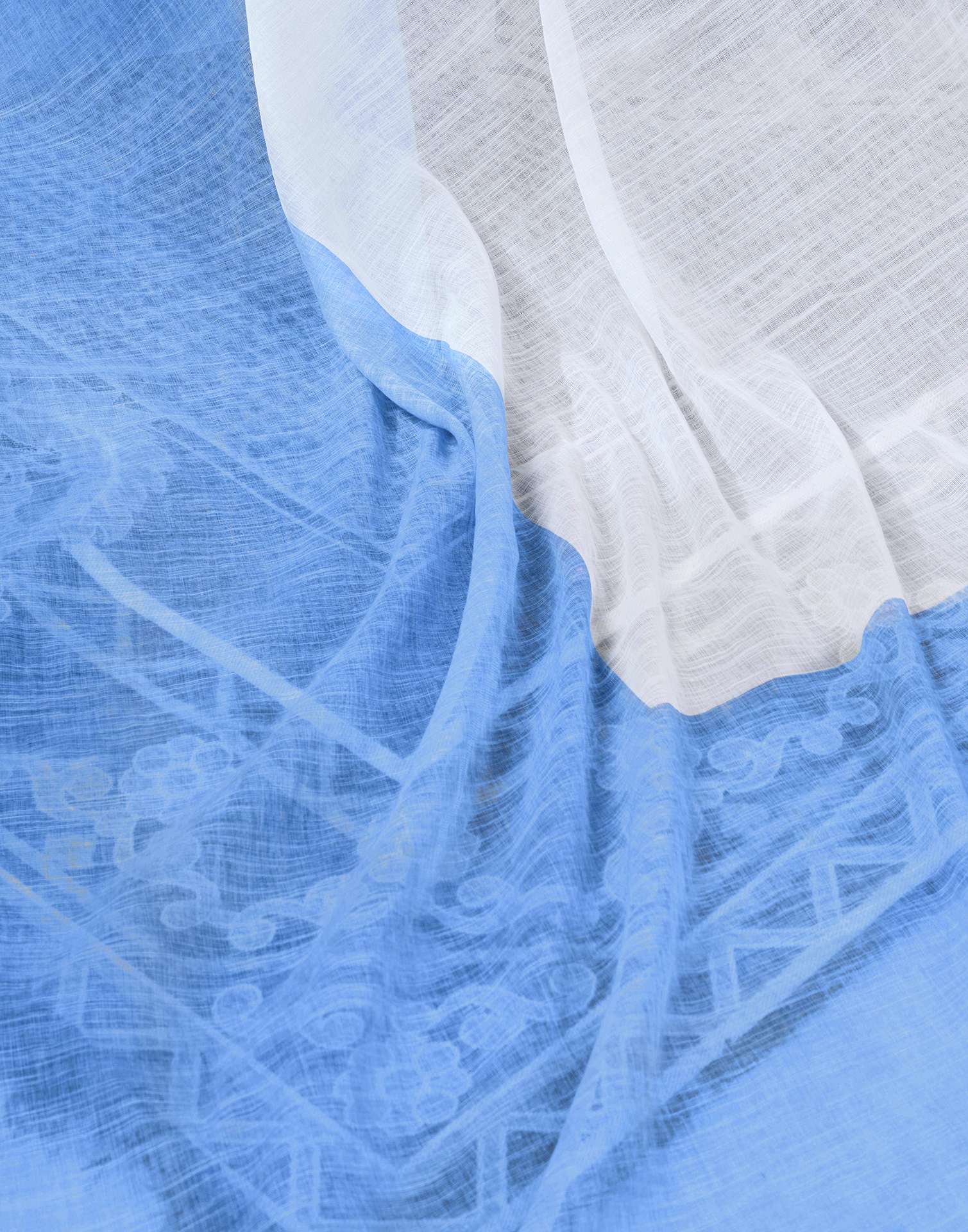 Ready to Wear Blue Linen Printed Saree