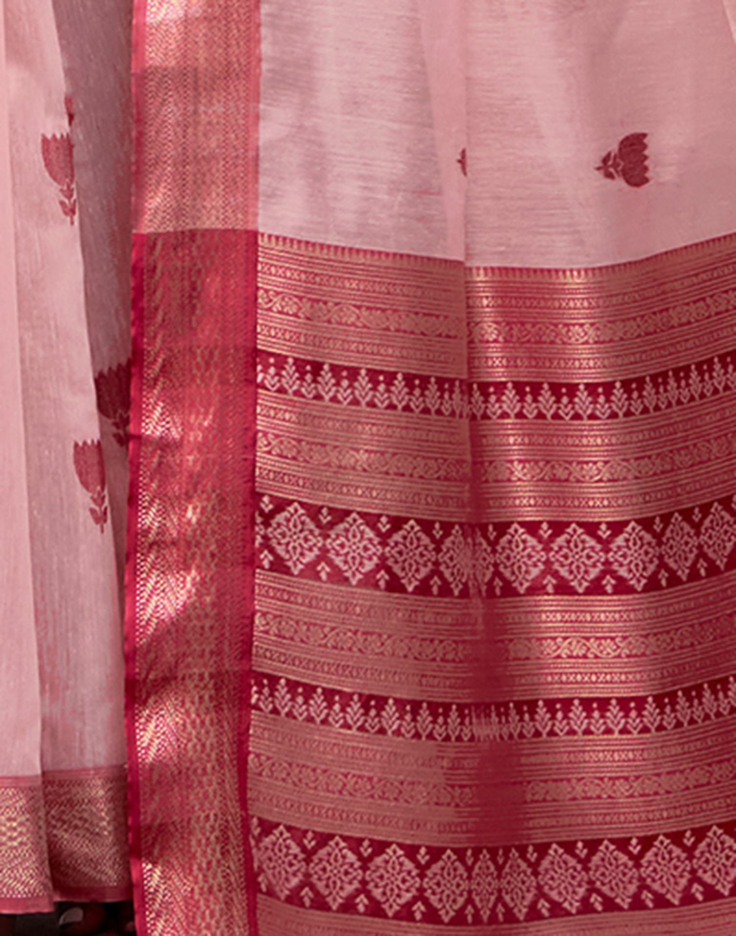 Pink Cotton Woven Saree