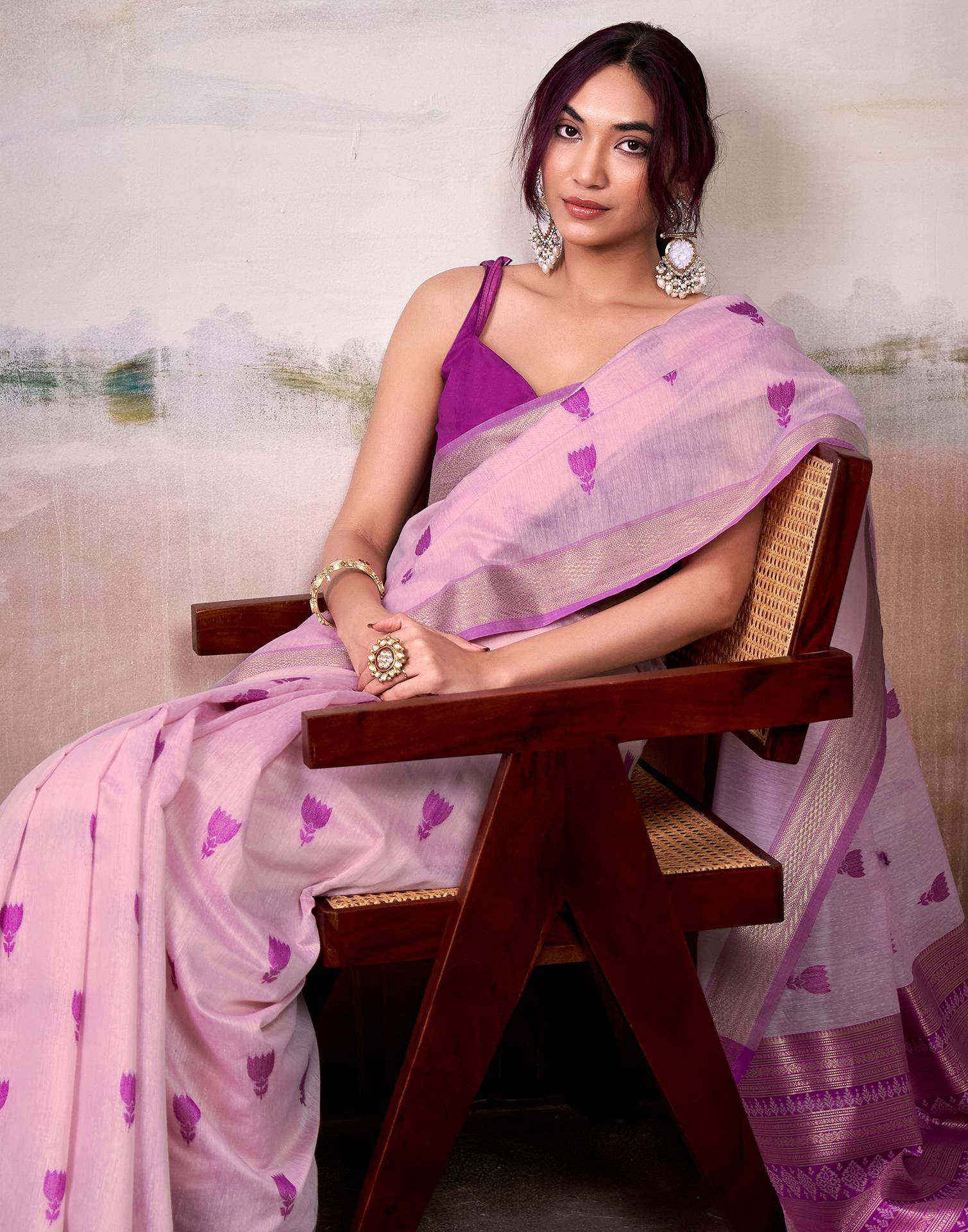 Purple Cotton Woven Saree