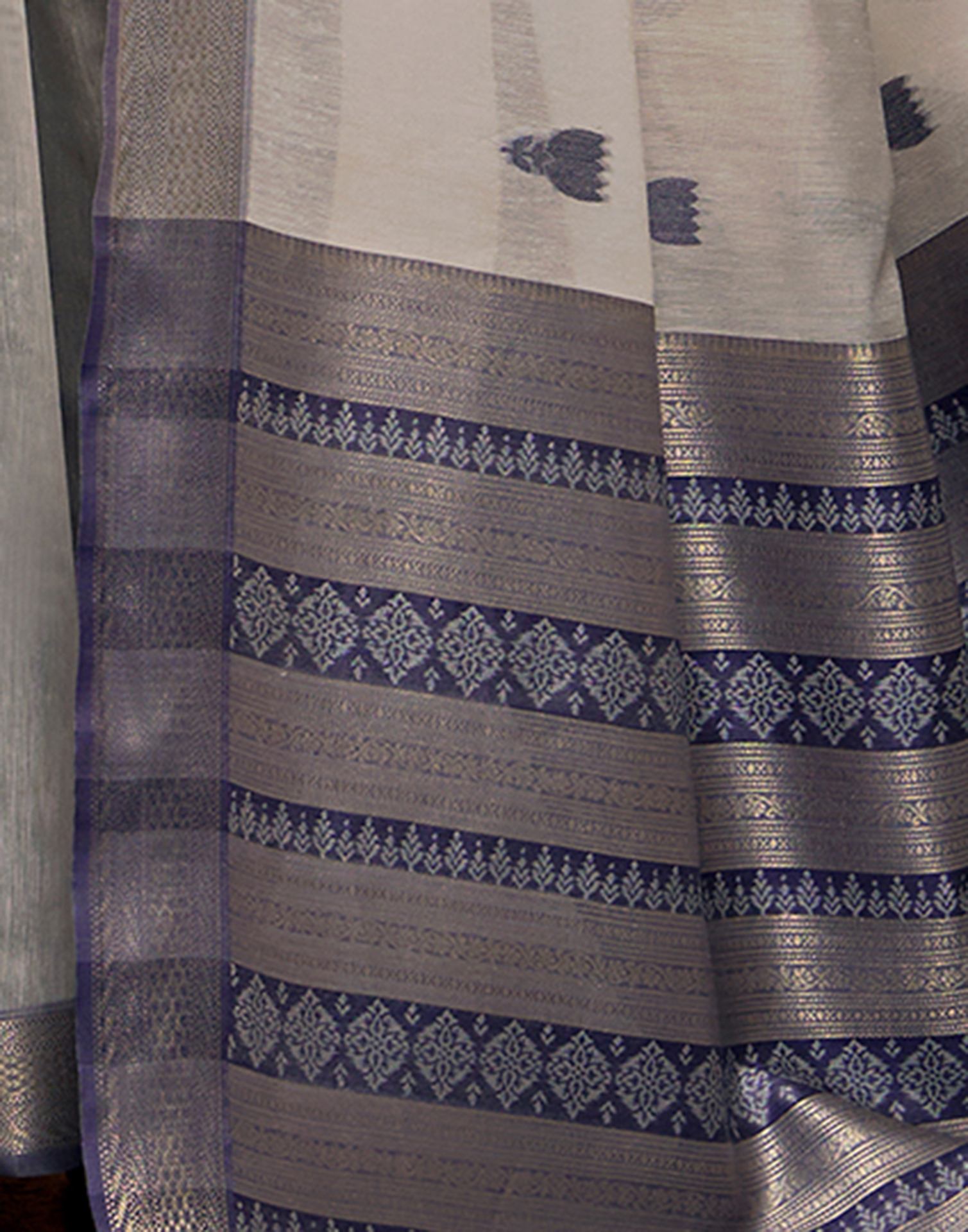 Off-White Cotton Woven Saree