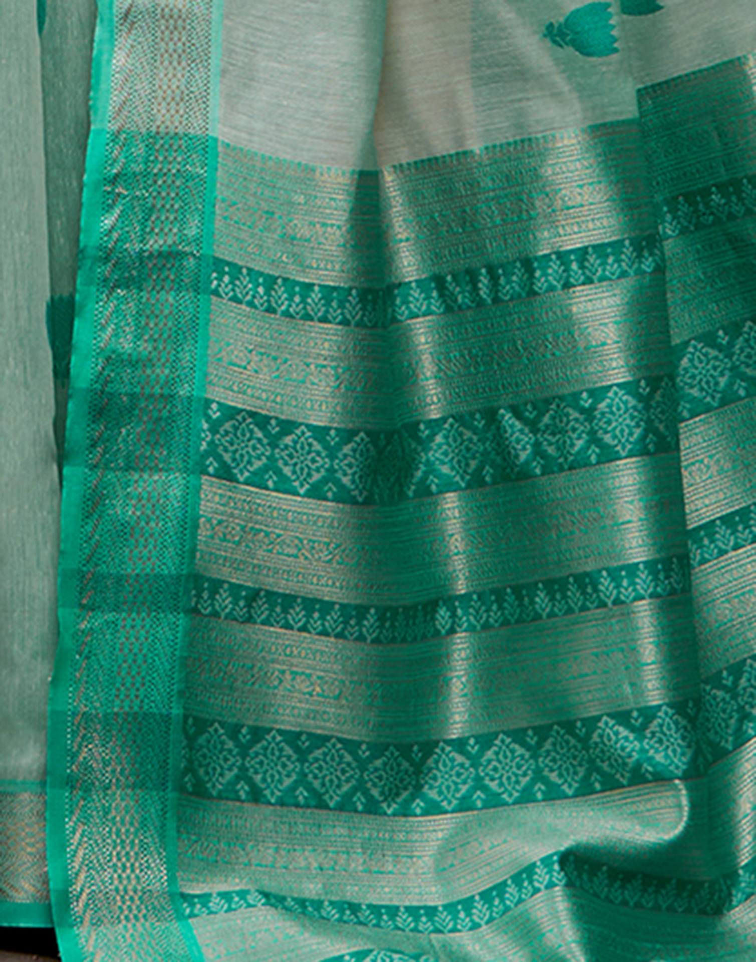 Sea Green Cotton Woven Saree