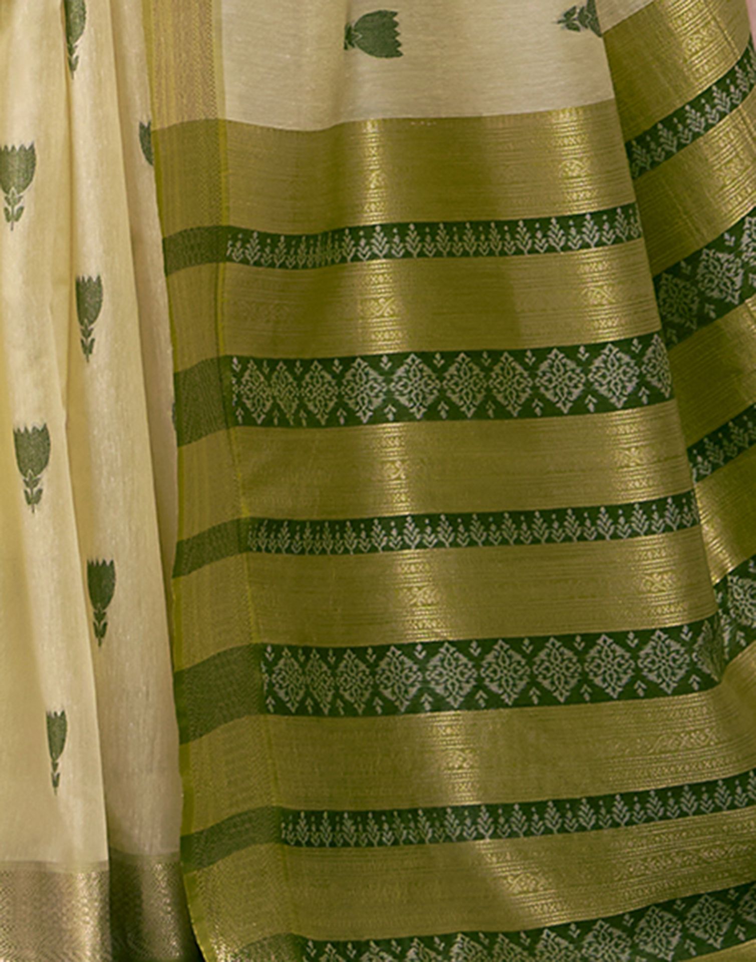 Light Yellow Cotton Woven Saree