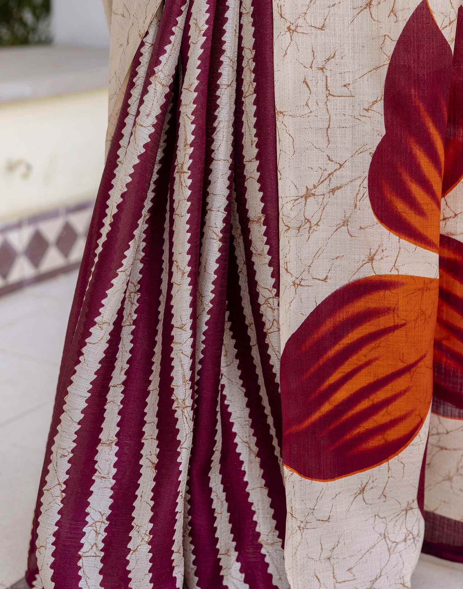 Cream Khadi Printed Saree