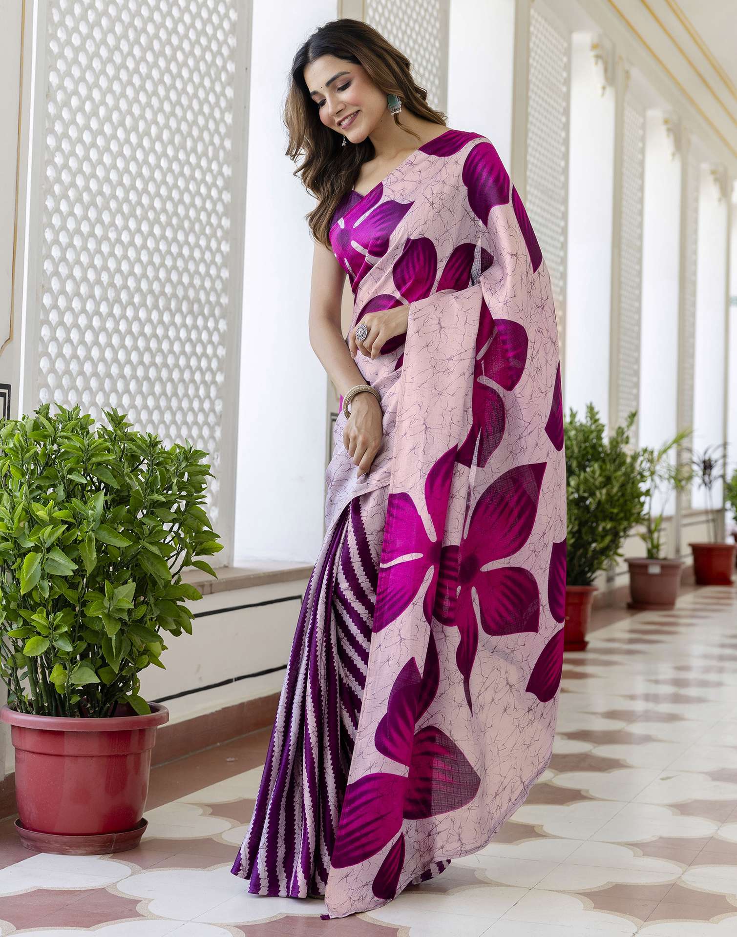 Light Purple Khadi Printed Saree