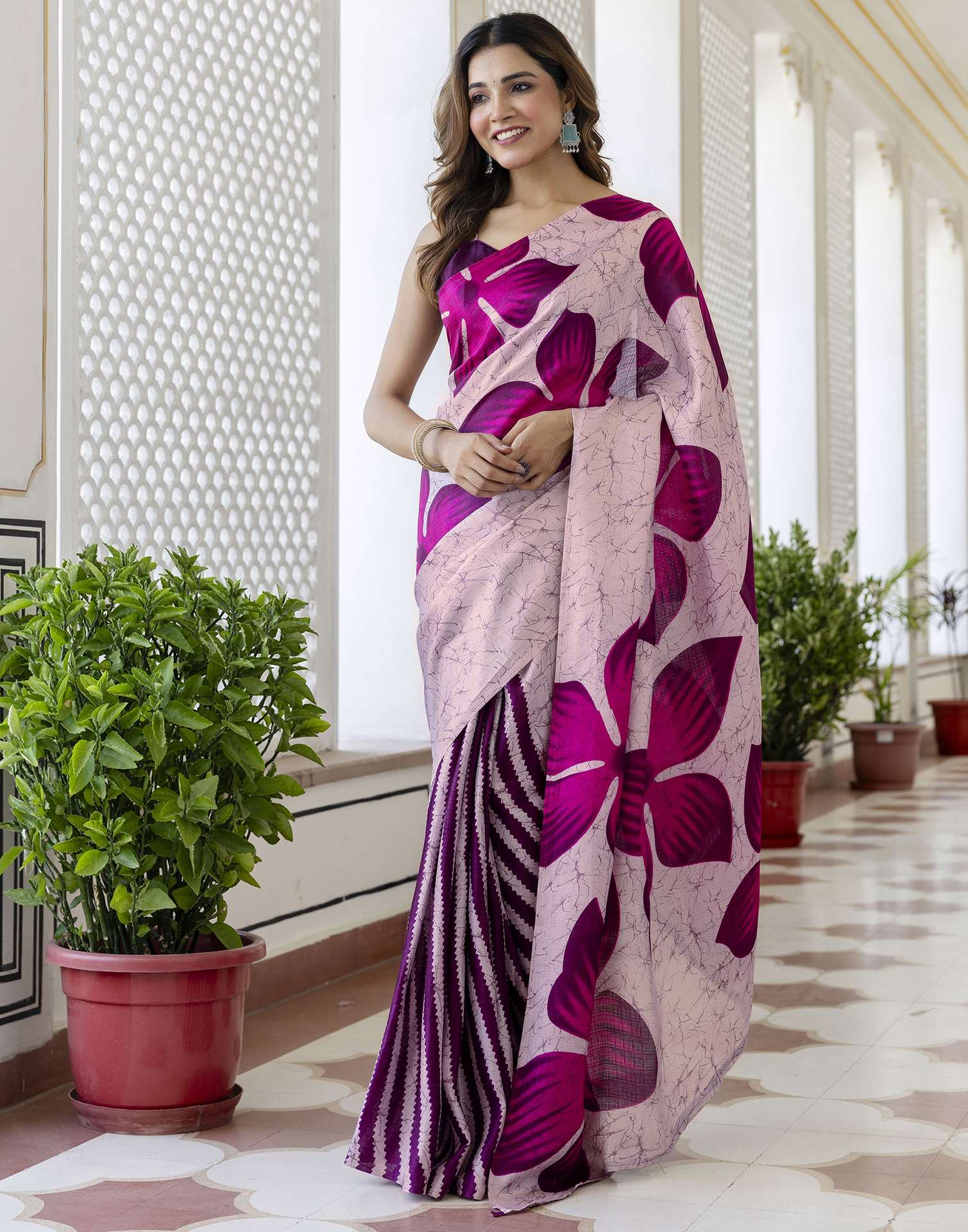 Light Purple Khadi Printed Saree