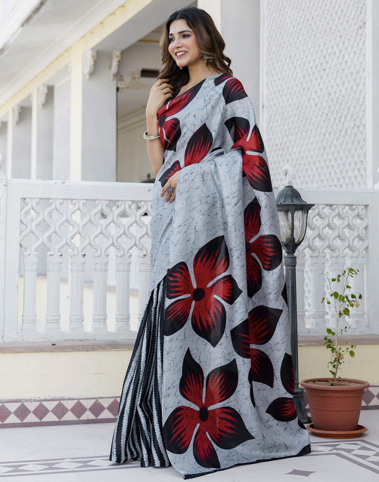 Grey Khadi Printed Saree