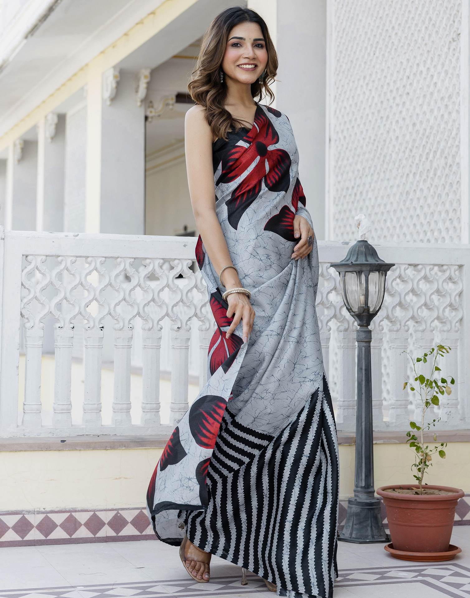 Grey Khadi Printed Saree