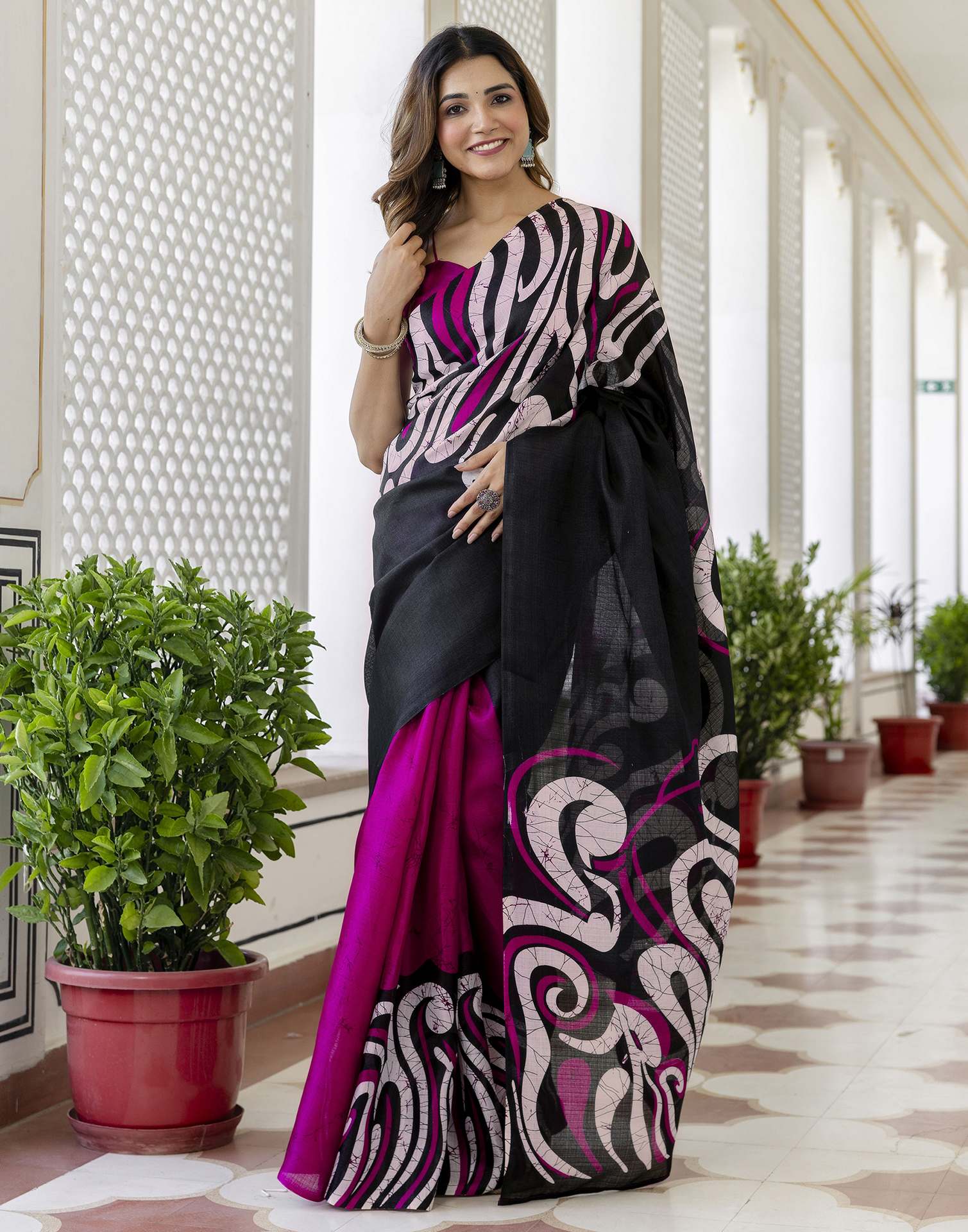 Magenta Khadi Printed Saree
