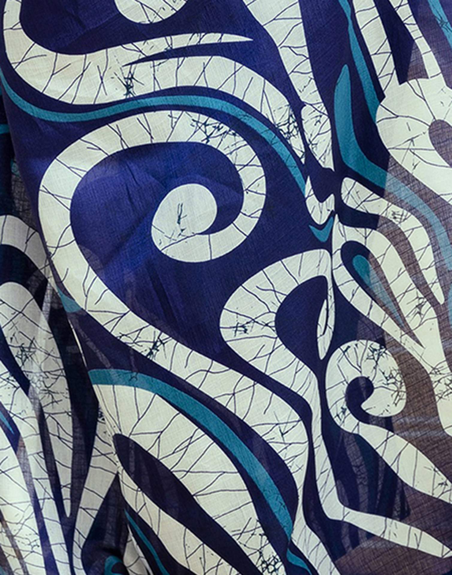 Teal Blue Khadi Printed Saree