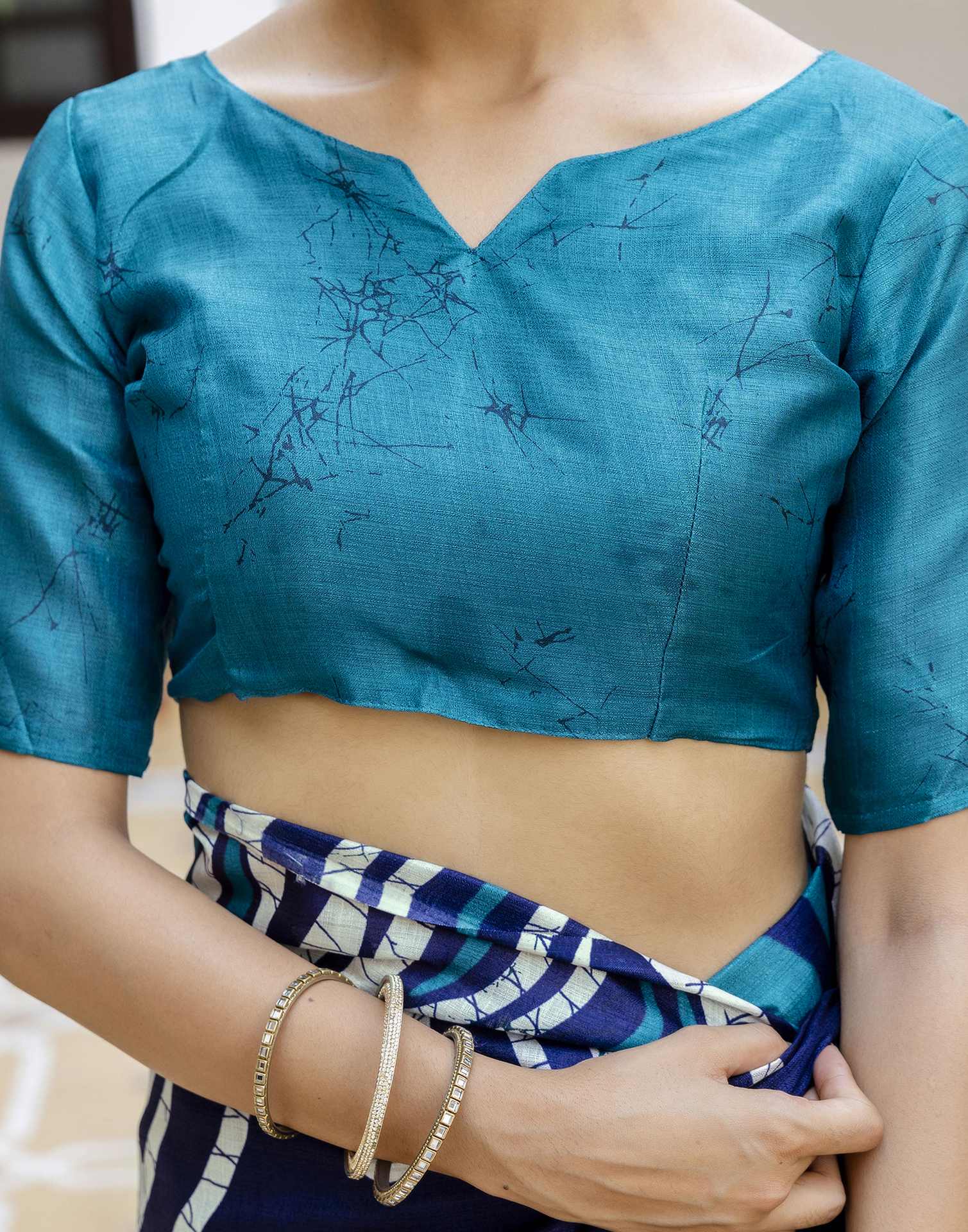 Teal Blue Khadi Printed Saree