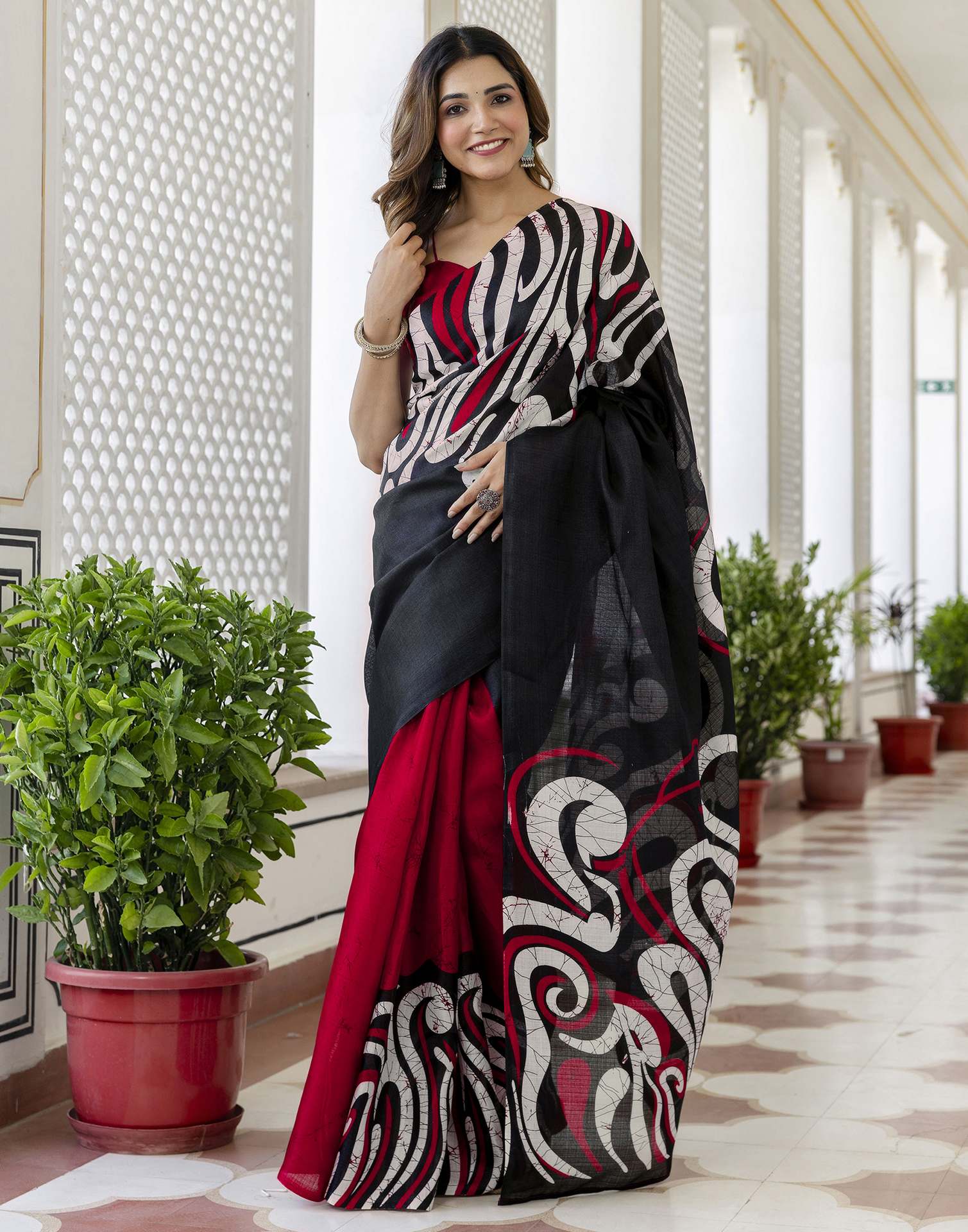 Red Khadi Printed Saree