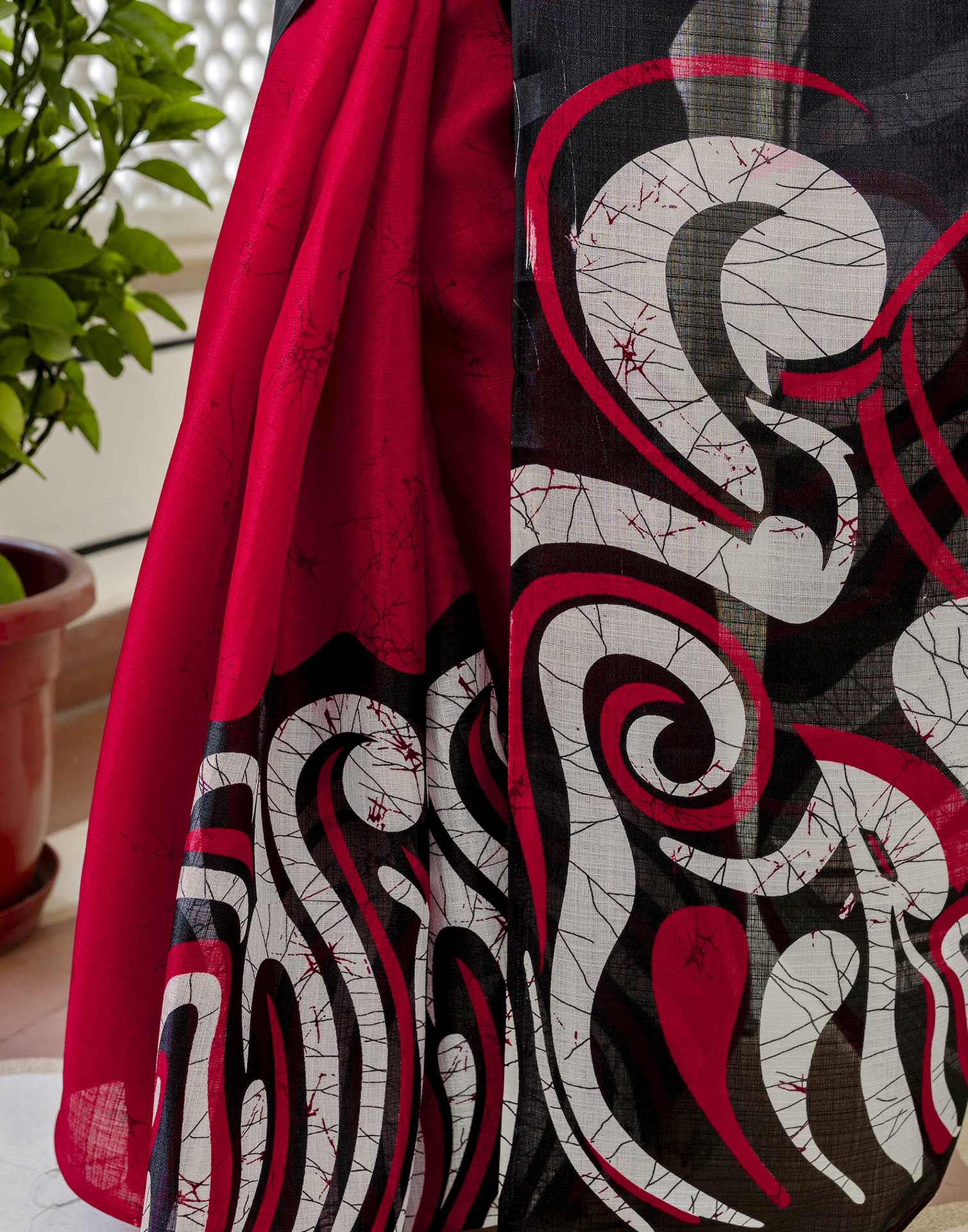 Red Khadi Printed Saree