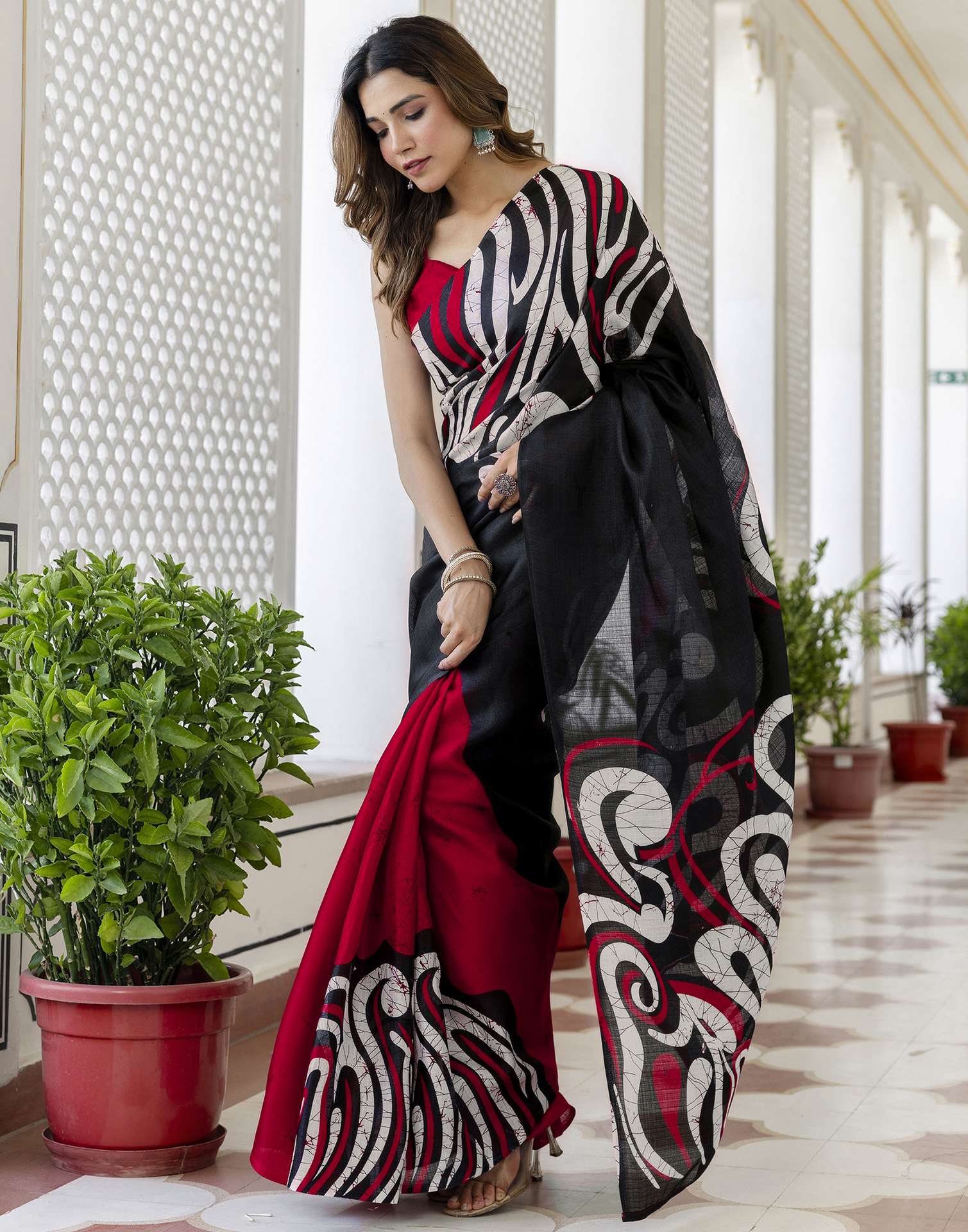 Red Khadi Printed Saree