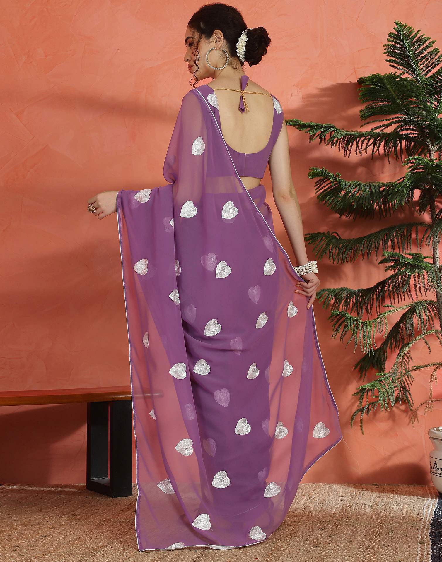 Dusty Purple Georgette Embroidery Saree
