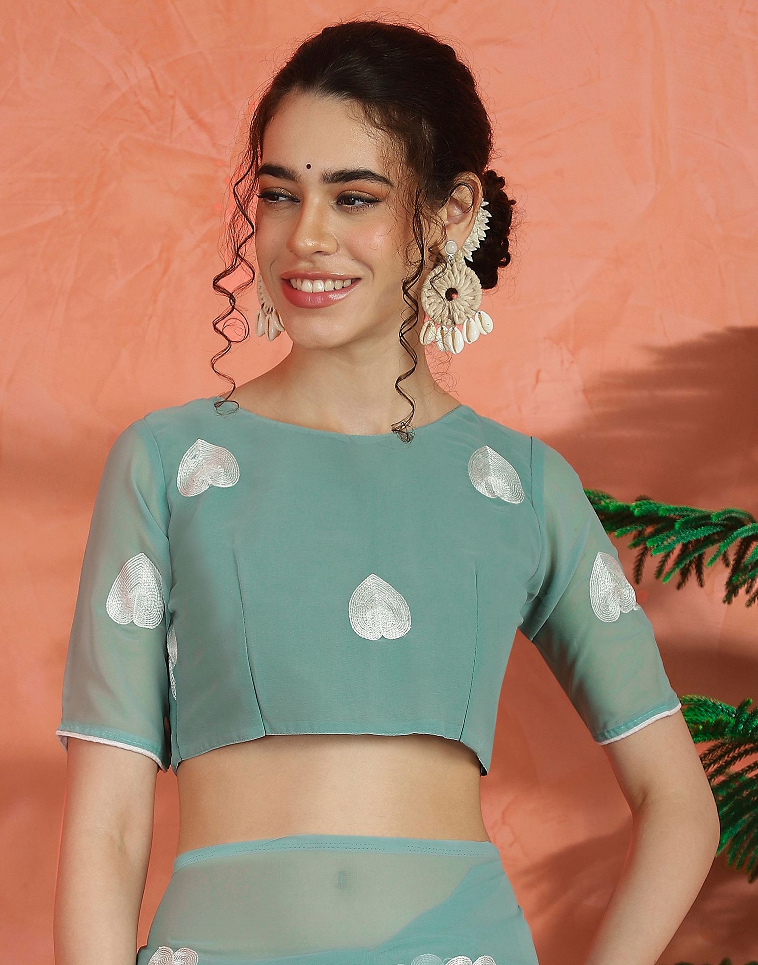 Mint Green Georgette Embroidery Saree